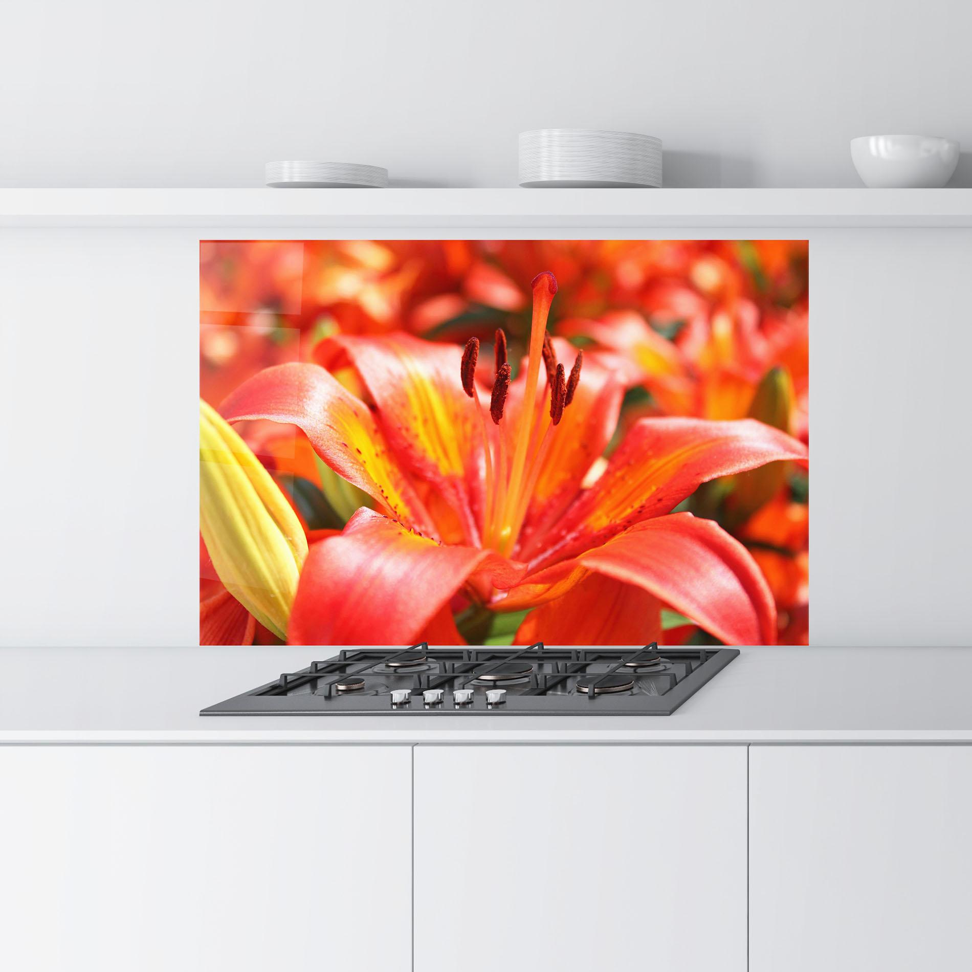 Küchenrückwand Glas Pretty Orange Exotic mockup 9