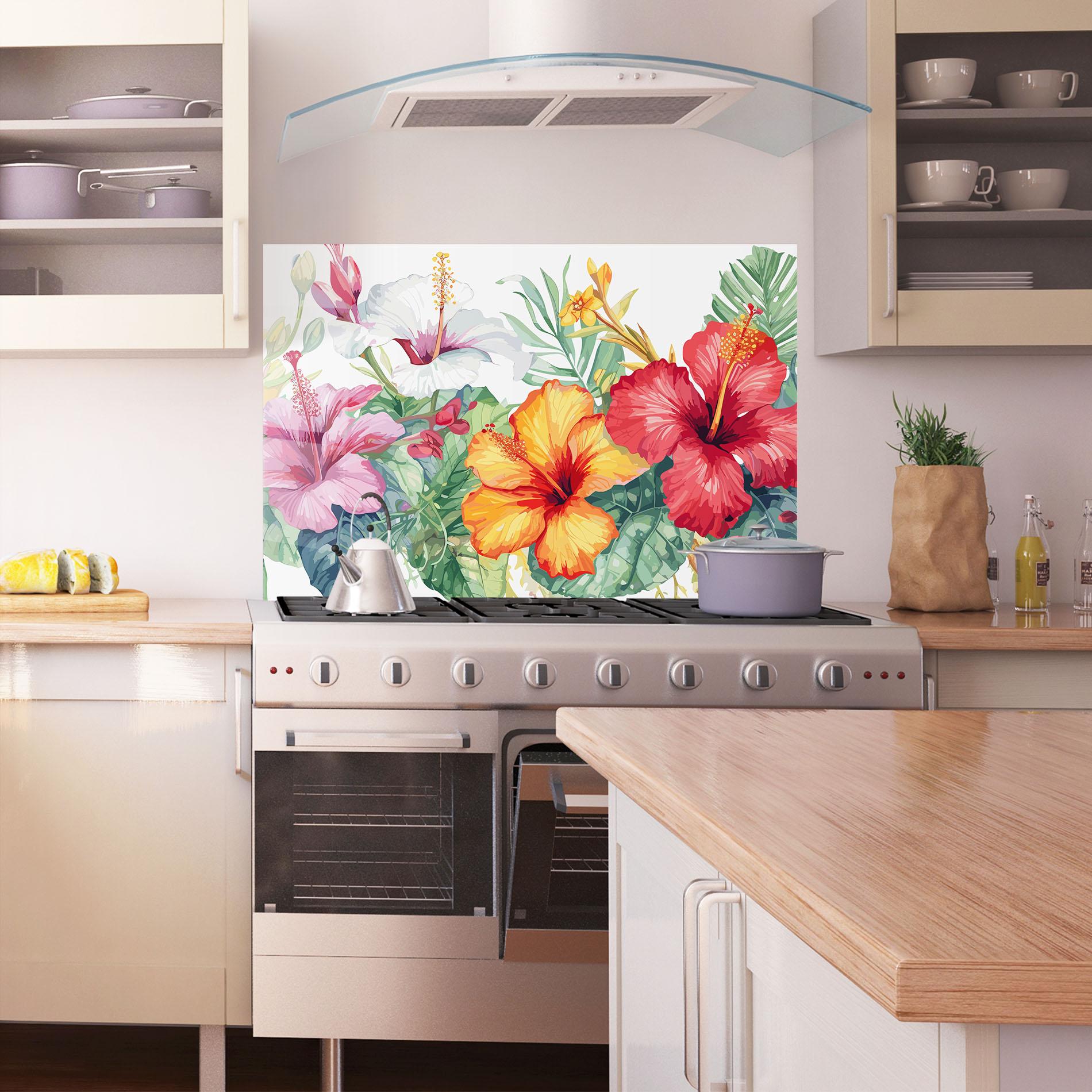 Küchenrückwand Glas Exotic Flowers mockup 1