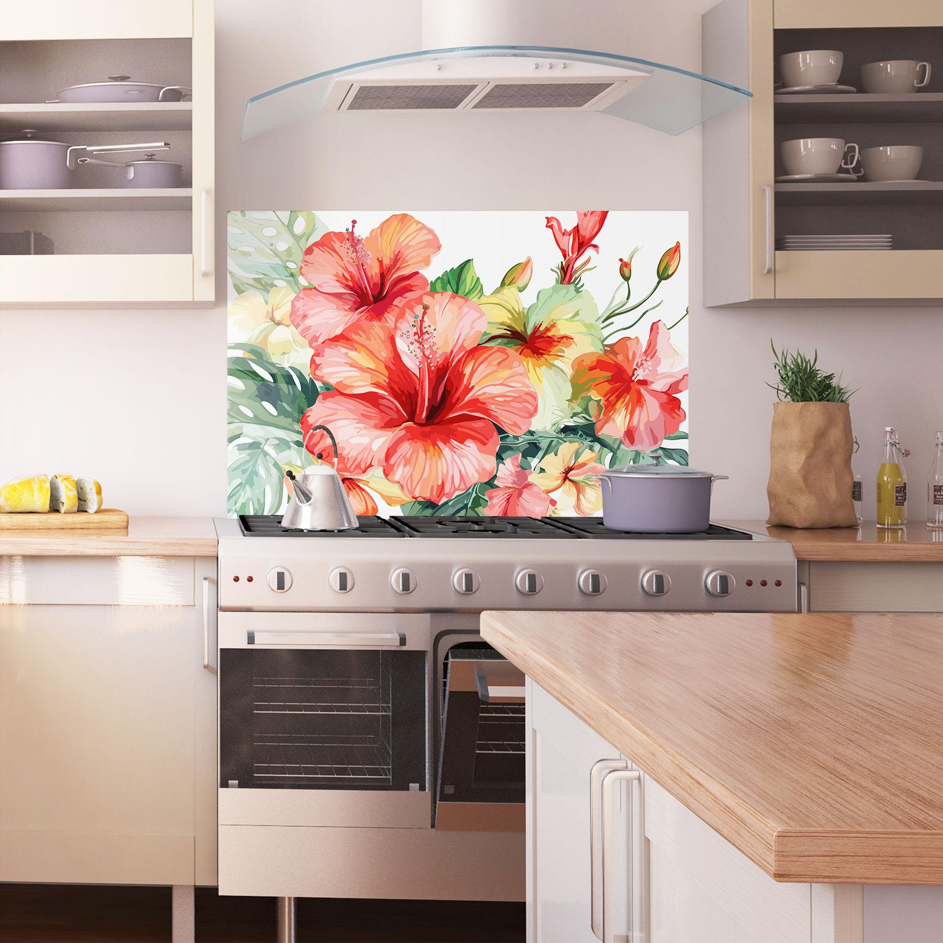 Küchenrückwand Glas Exotic Red Flower mockup 1