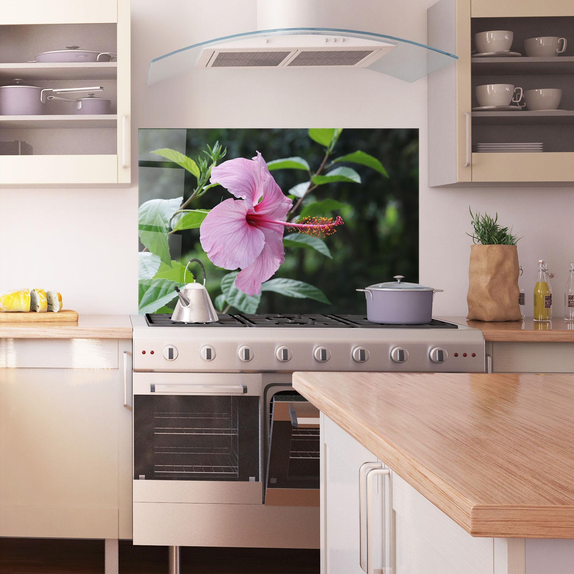 Küchenrückwand Glas Pink Exotic Plant mockup 1