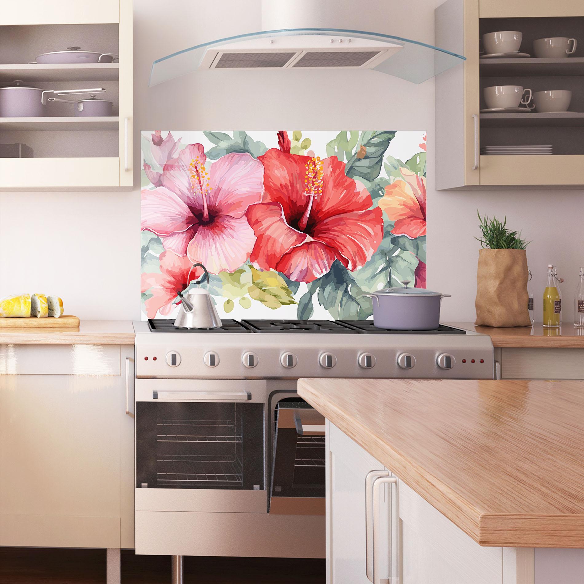 Küchenrückwand Glas Pink Red Exotic mockup 1