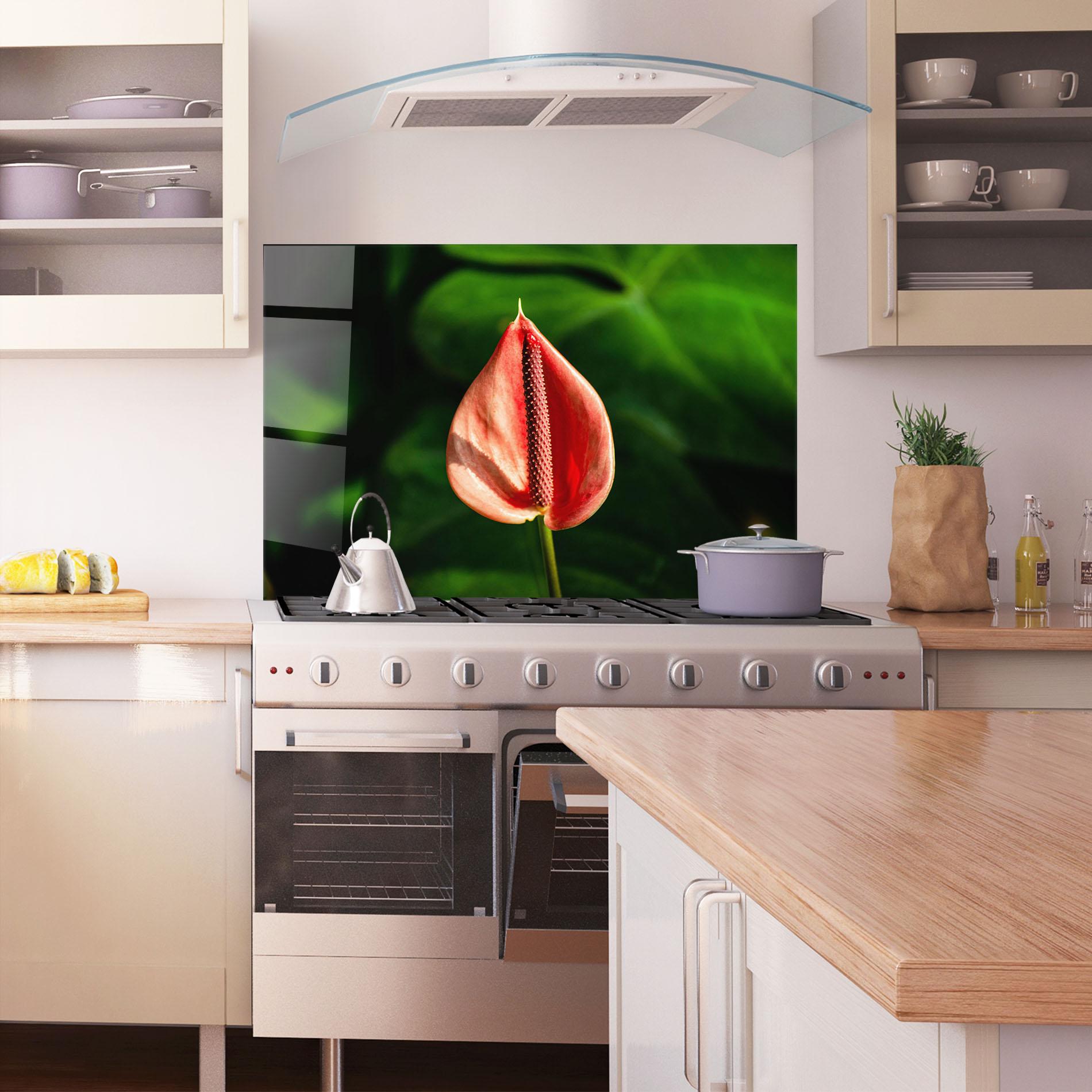 Küchenrückwand Glas Plant Exotic Red mockup 1