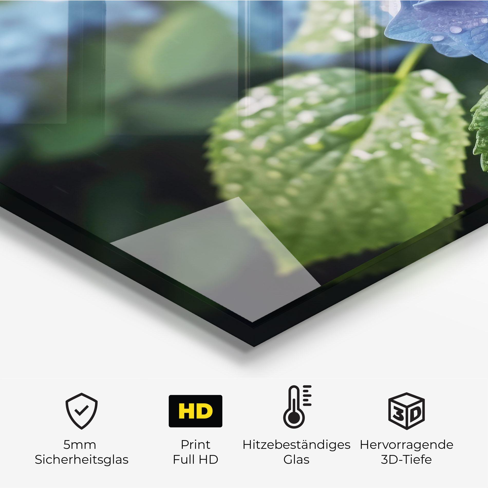 Küchenrückwand Glas Blue Rainy Exotic mockup 2