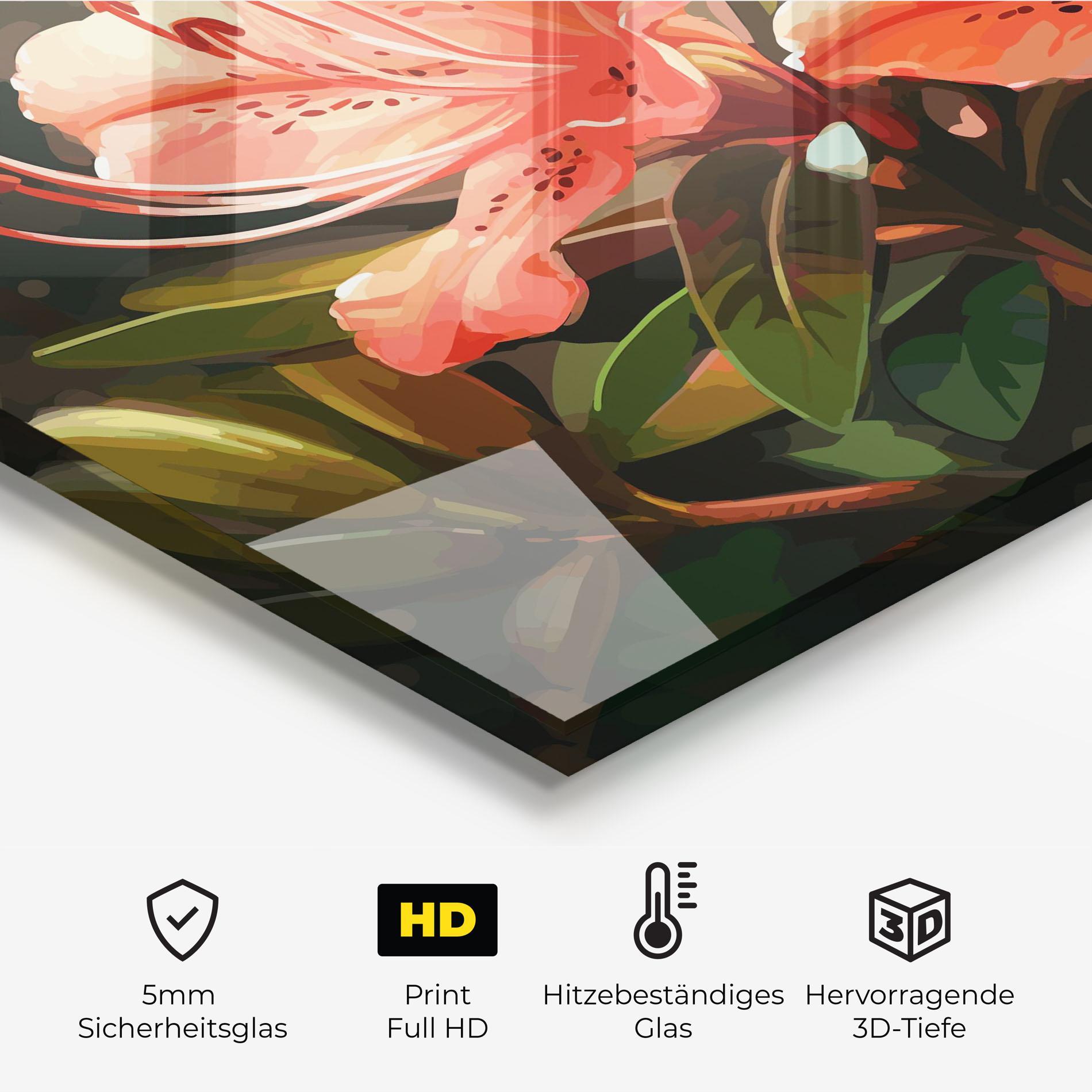 Küchenrückwand Glas Dreamy Exotic Flower mockup 2