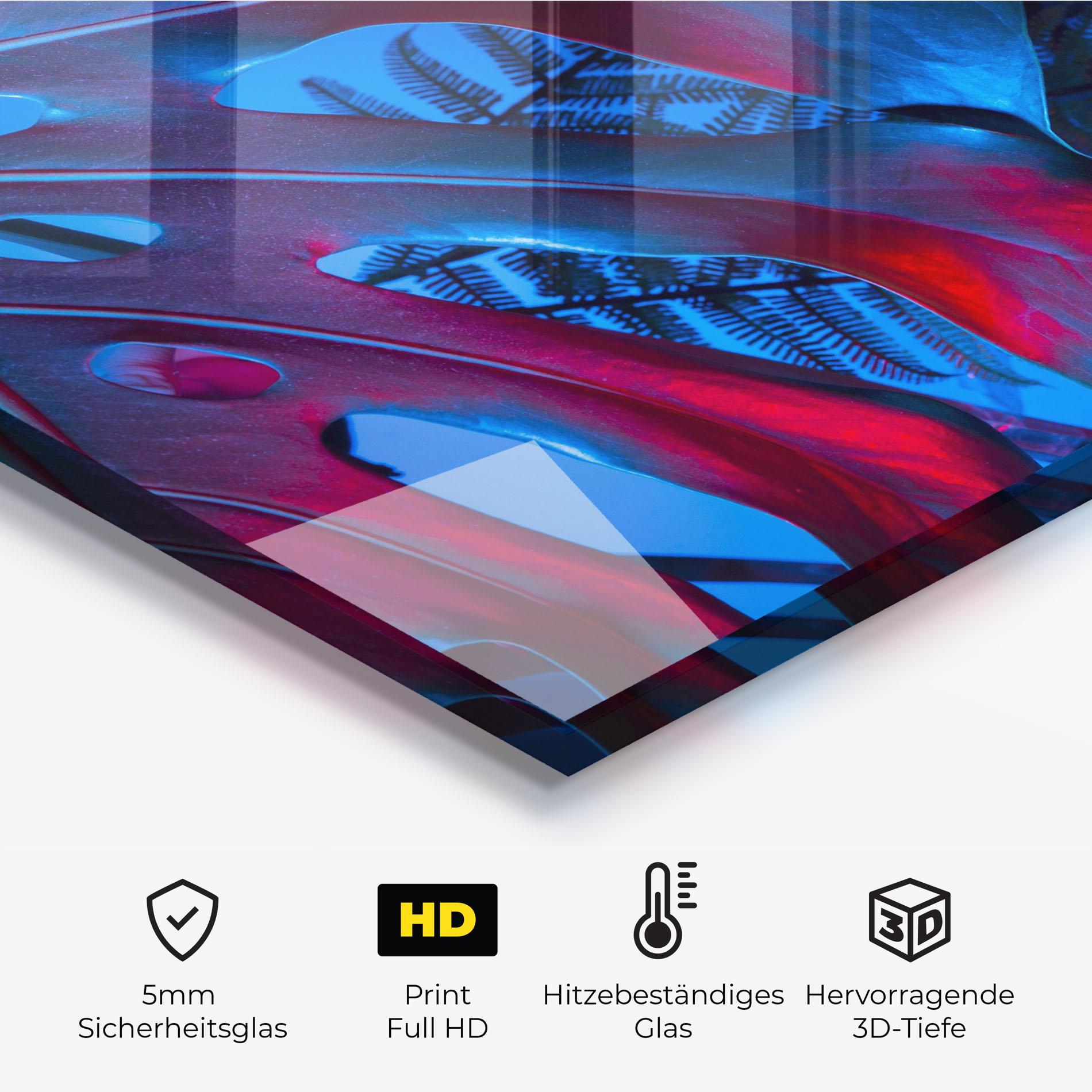 Küchenrückwand Glas Exotic Blue Leaf mockup 2