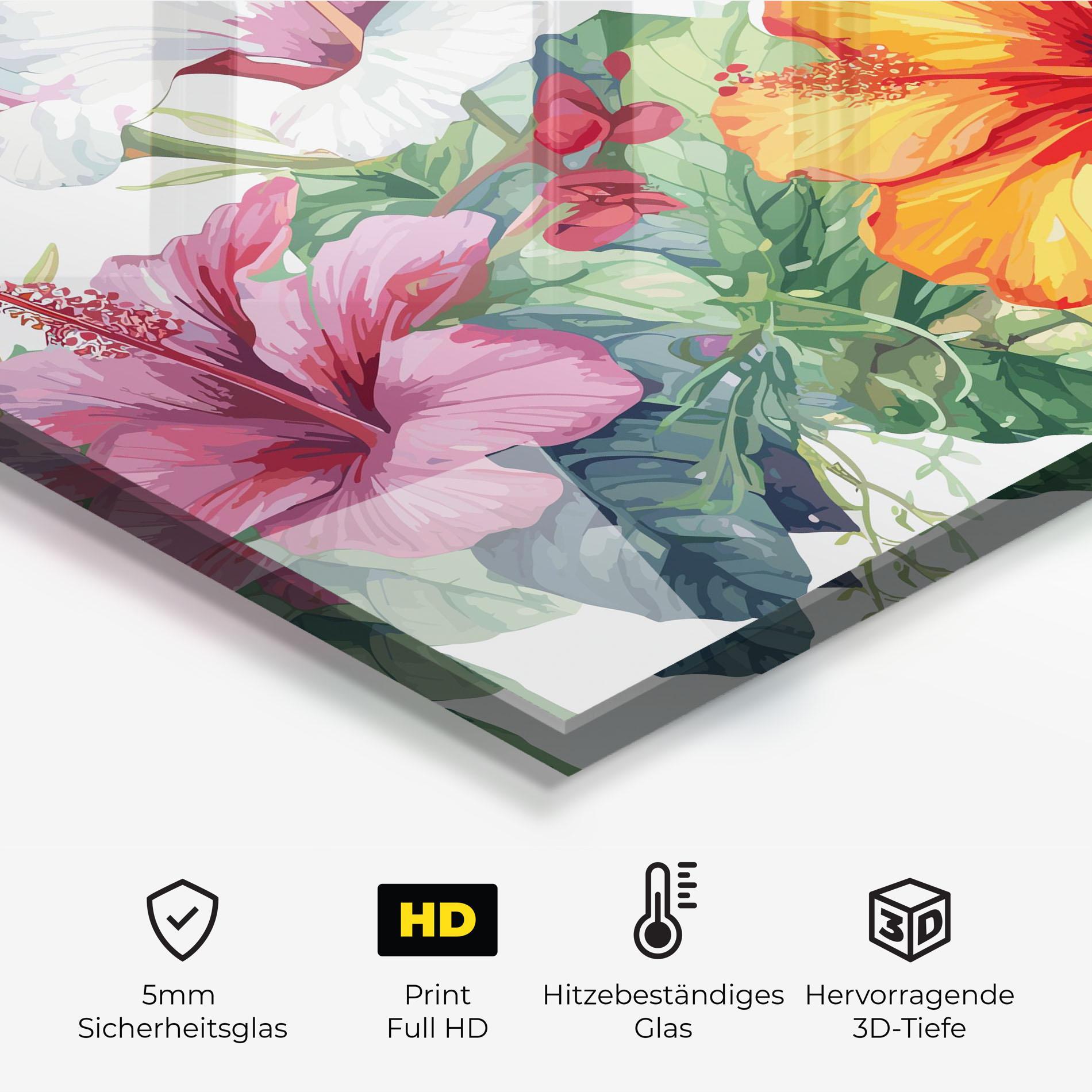 Küchenrückwand Glas Exotic Flowers mockup 2