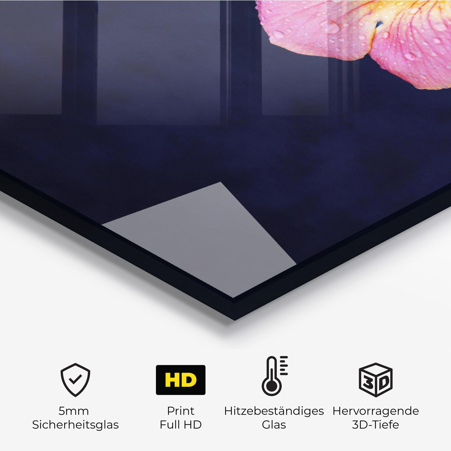 Küchenrückwand Glas Exotic Pink Plant mockup 2