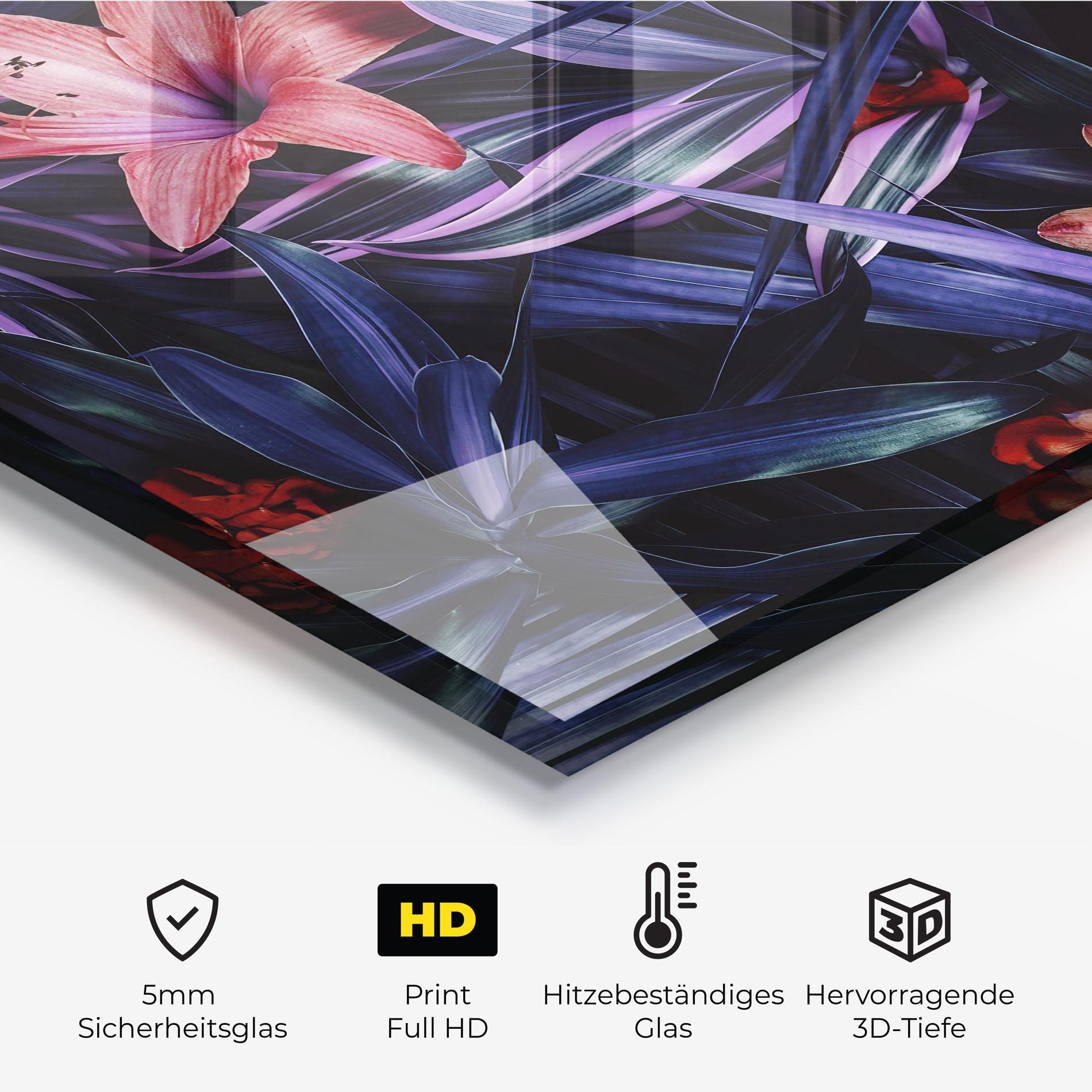 Küchenrückwand Glas Pink Purple Exotic mockup 2