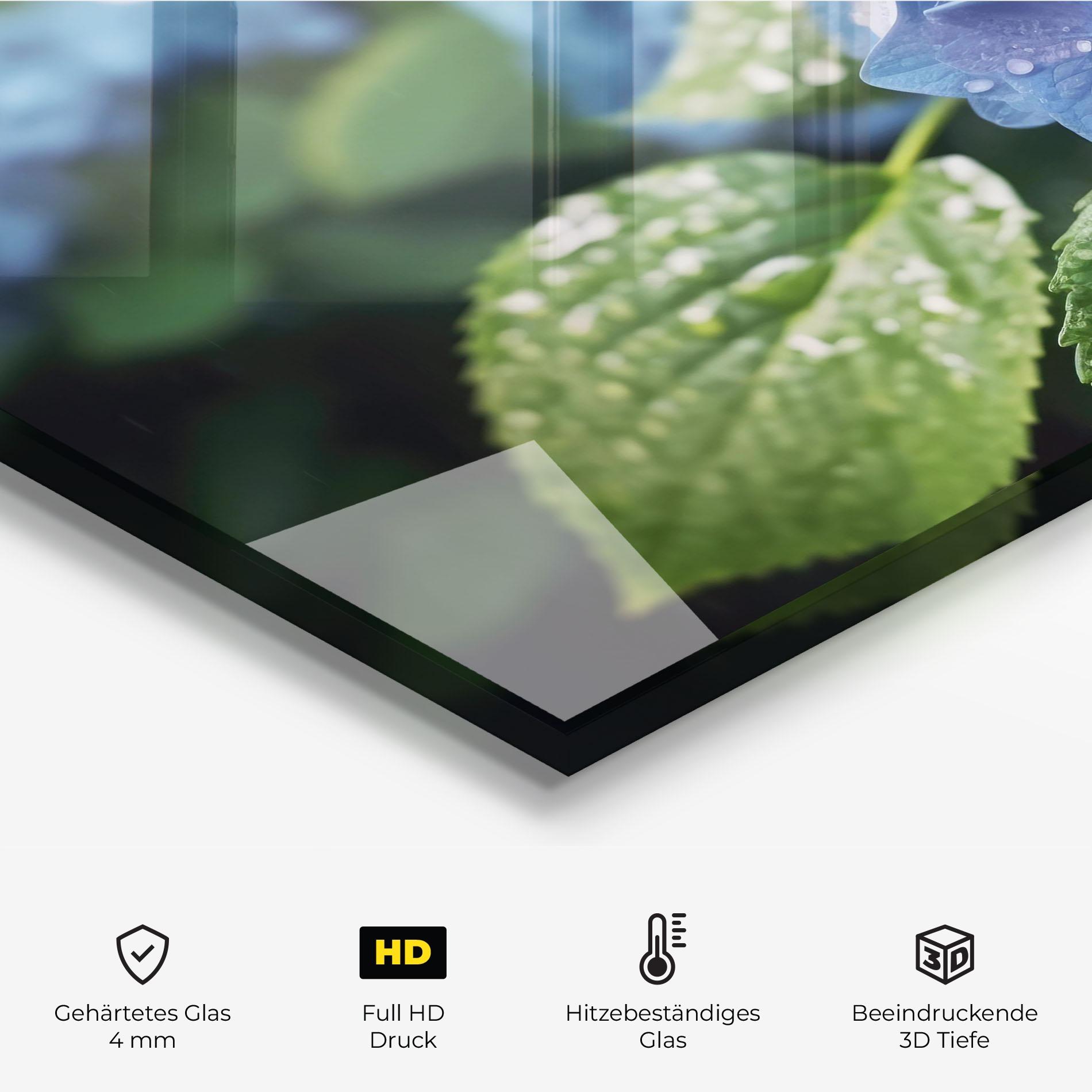 Küchenrückwand Glas Blue Rainy Exotic mockup 2