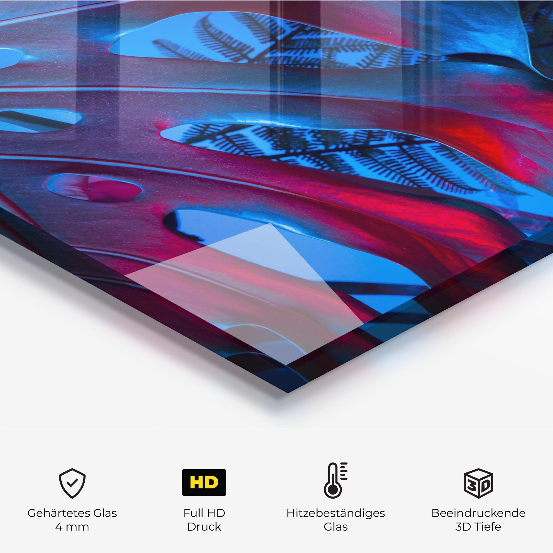 Küchenrückwand Glas Exotic Blue Leaf mockup 2