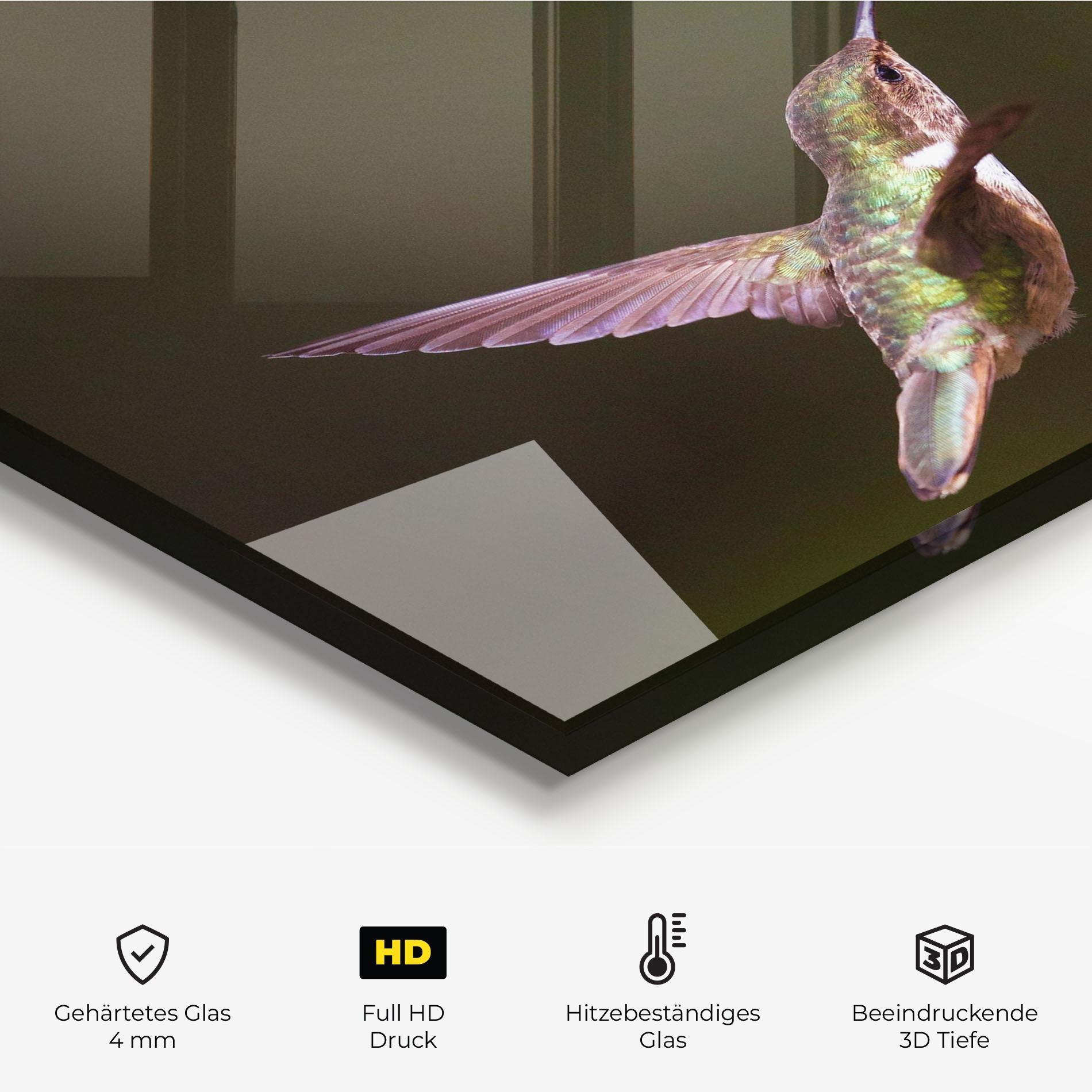 Küchenrückwand Glas Exotic Flower Bird mockup 2