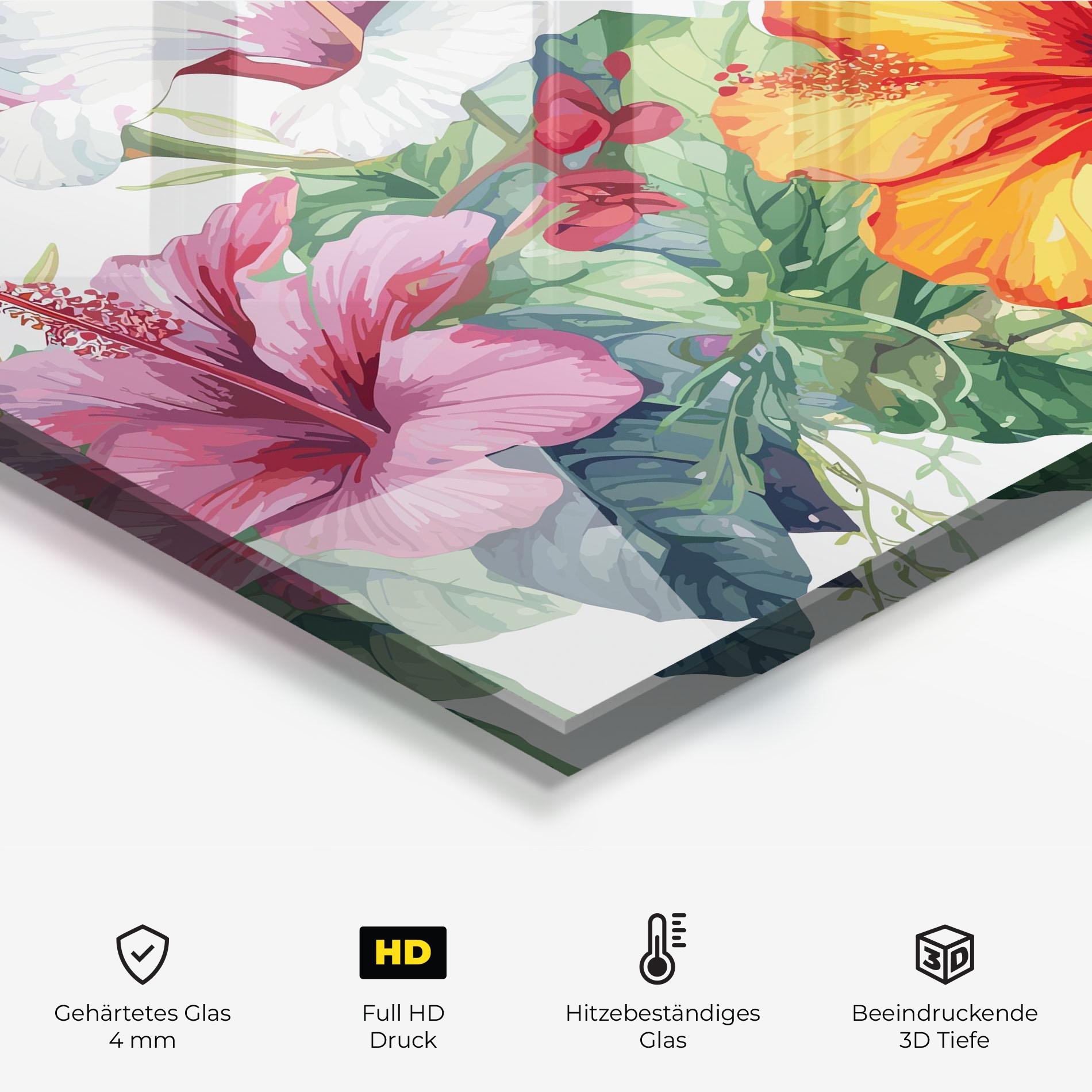 Küchenrückwand Glas Exotic Flowers mockup 2