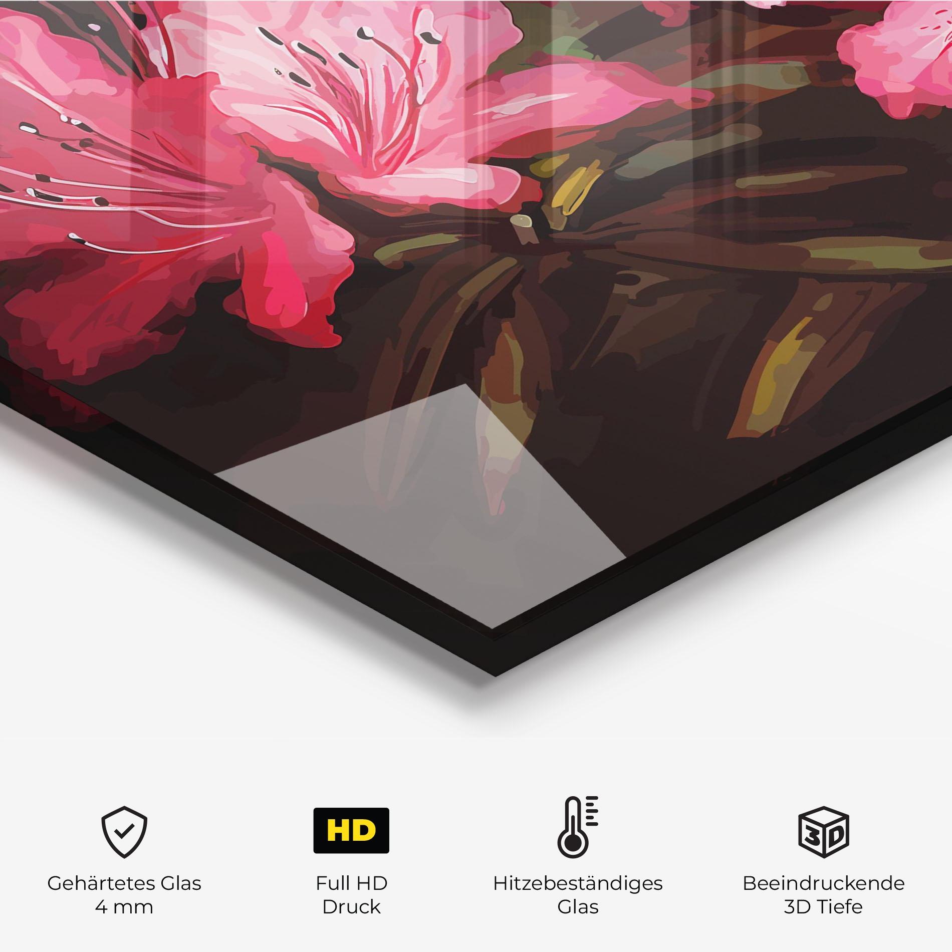 Küchenrückwand Glas Pink Exotic Art mockup 2