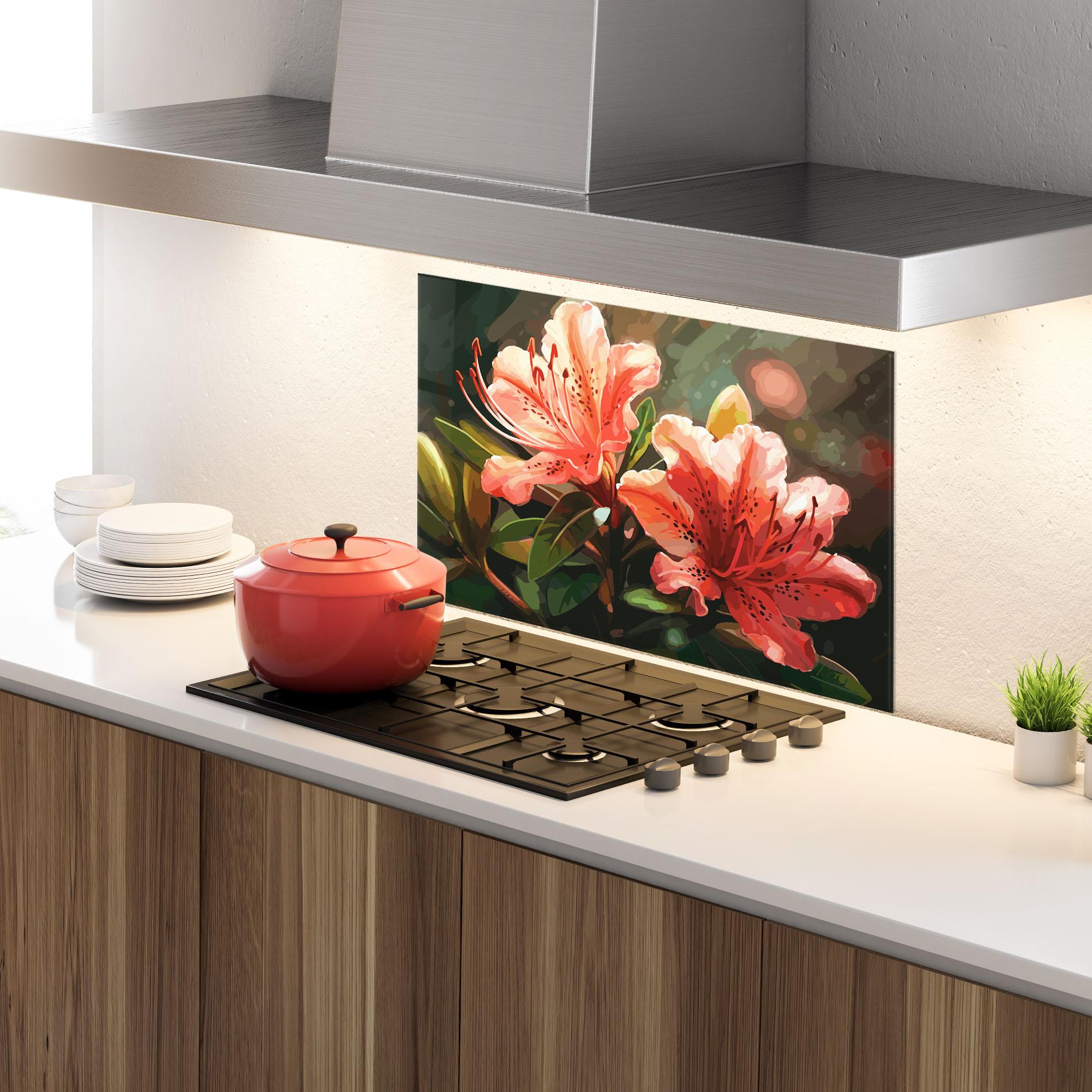 Küchenrückwand Glas Dreamy Exotic Flower mockup 4