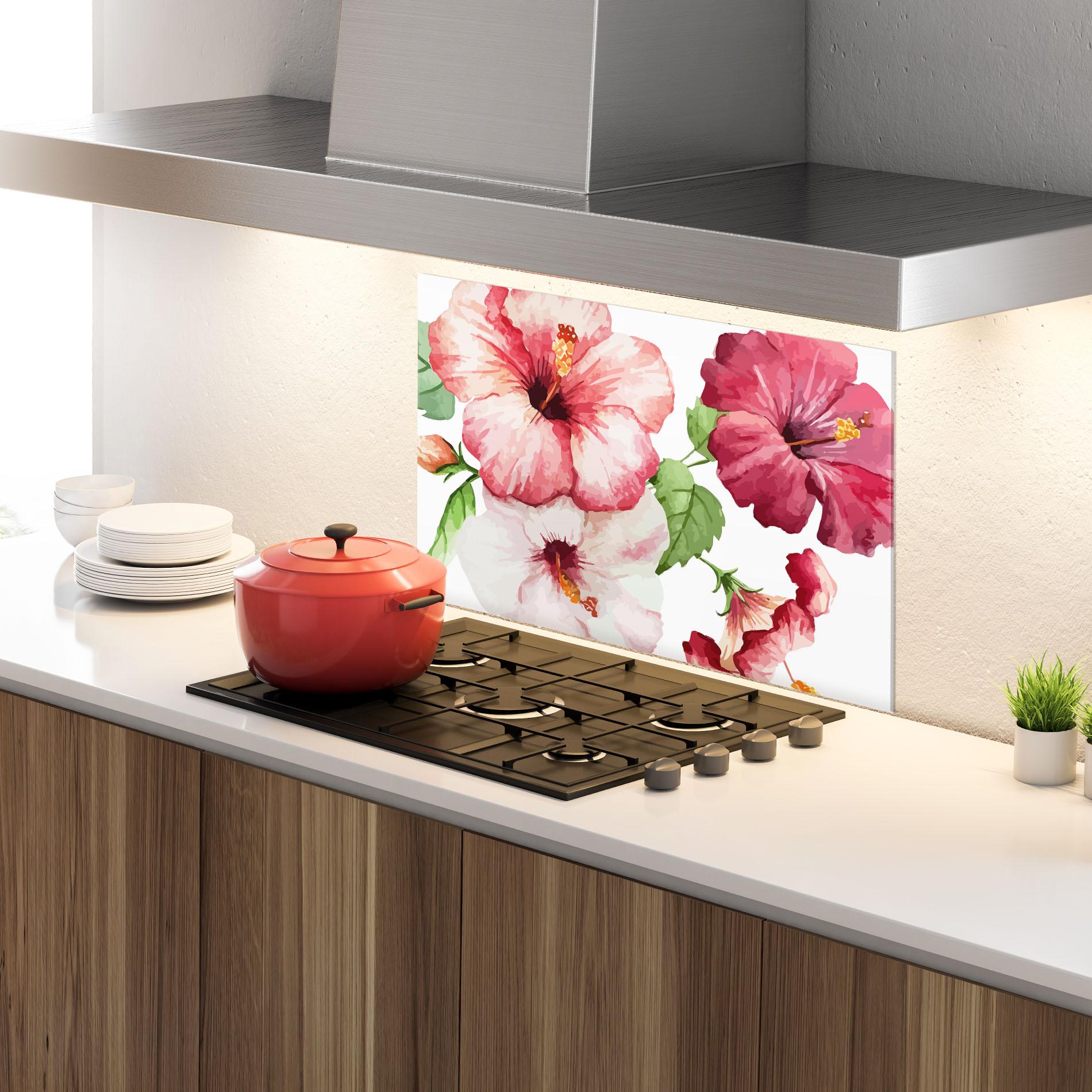 Küchenrückwand Glas Exotic Flower Paint mockup 4