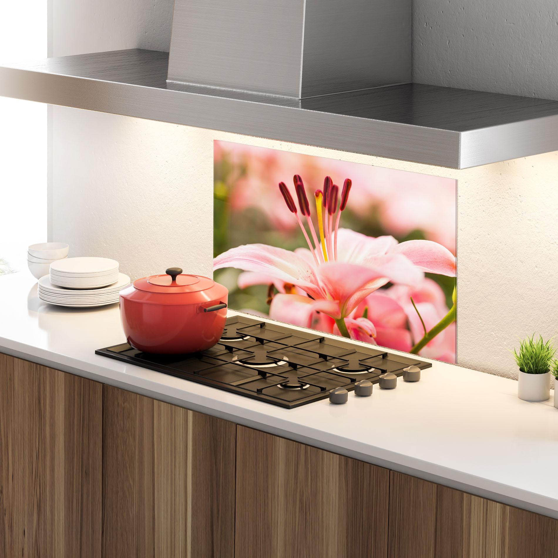 Küchenrückwand Glas Flower mockup 4
