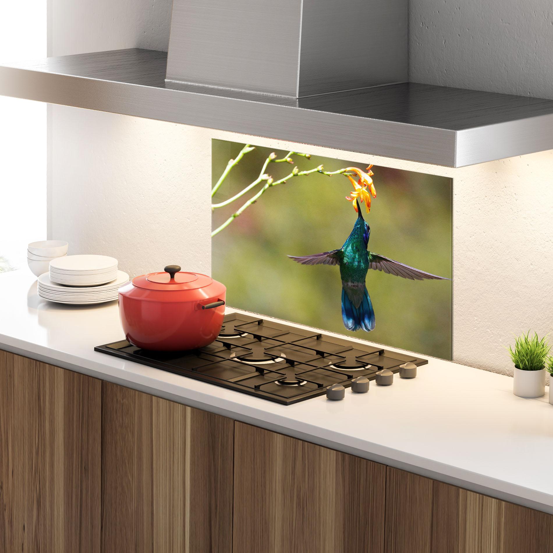 Küchenrückwand Glas Orange Flower Exotic mockup 4