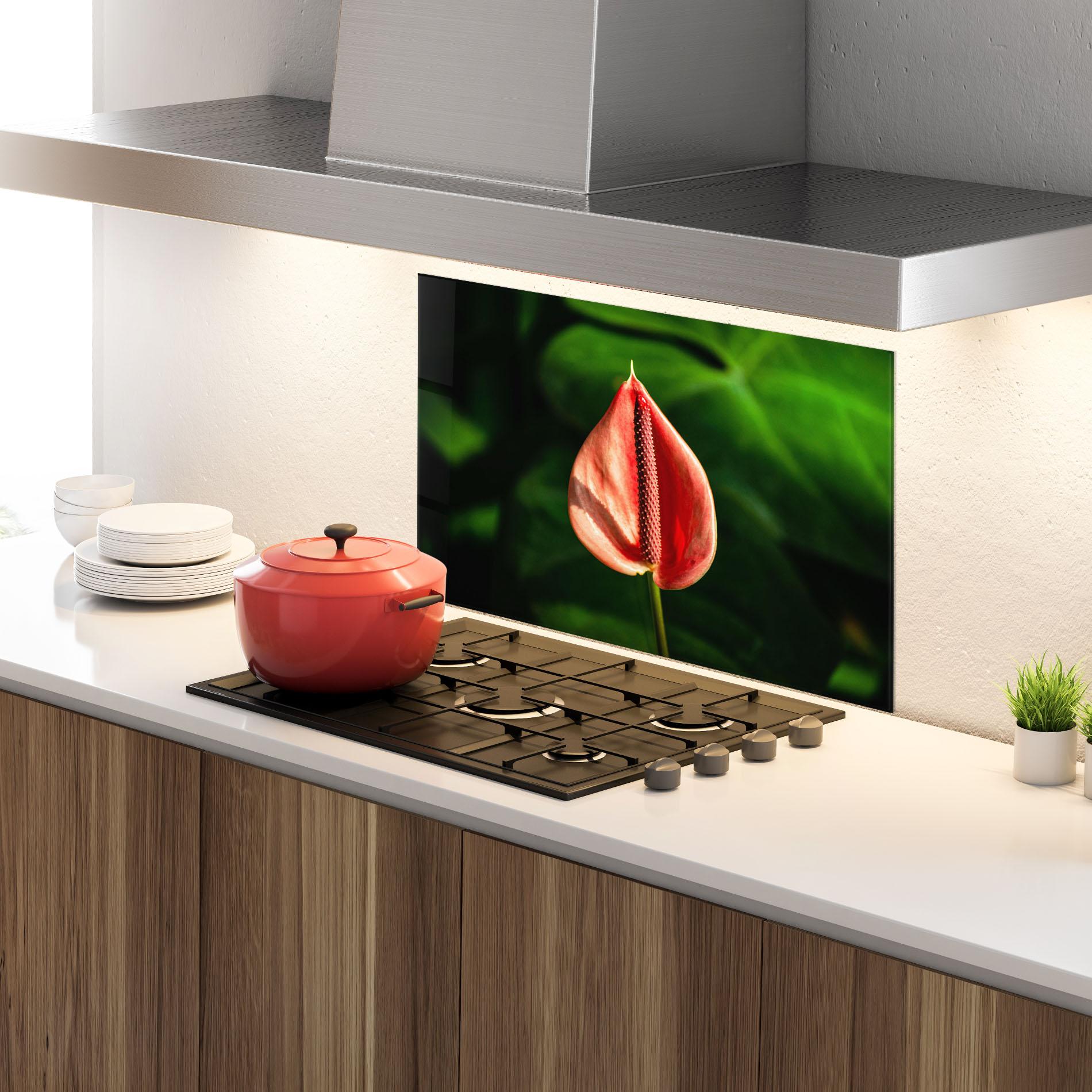Küchenrückwand Glas Plant Exotic Red mockup 4