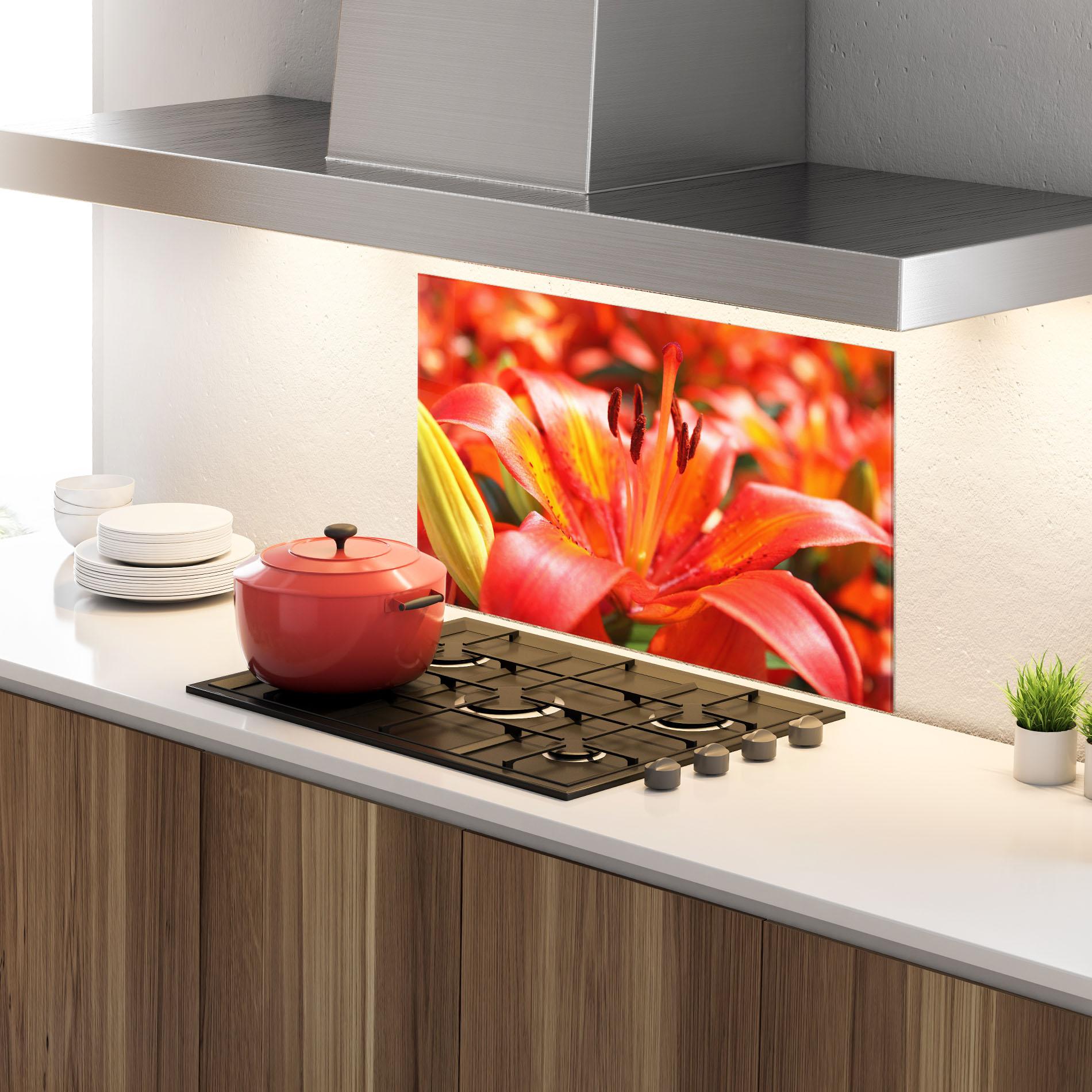 Küchenrückwand Glas Pretty Orange Exotic mockup 4
