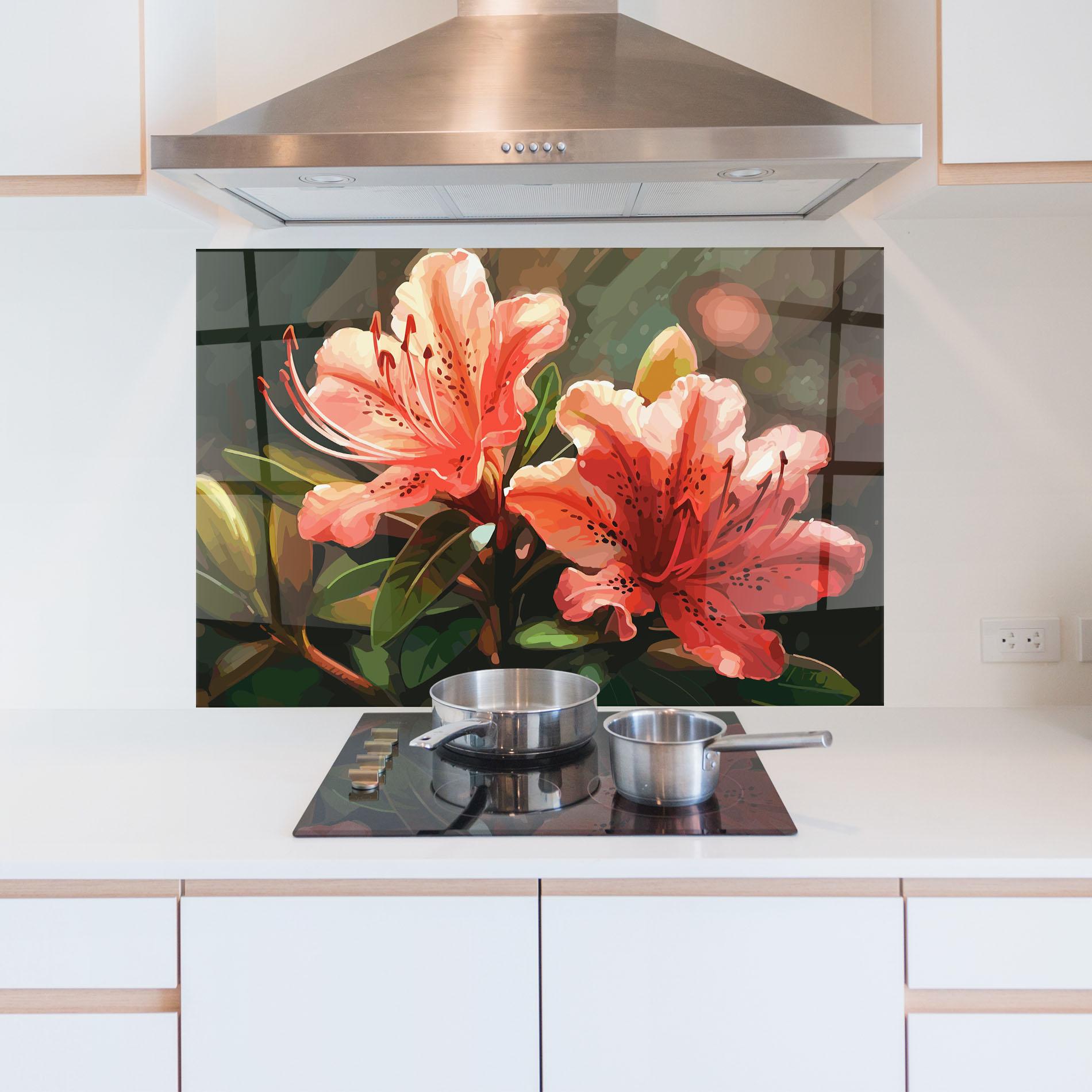 Küchenrückwand Glas Dreamy Exotic Flower mockup 5
