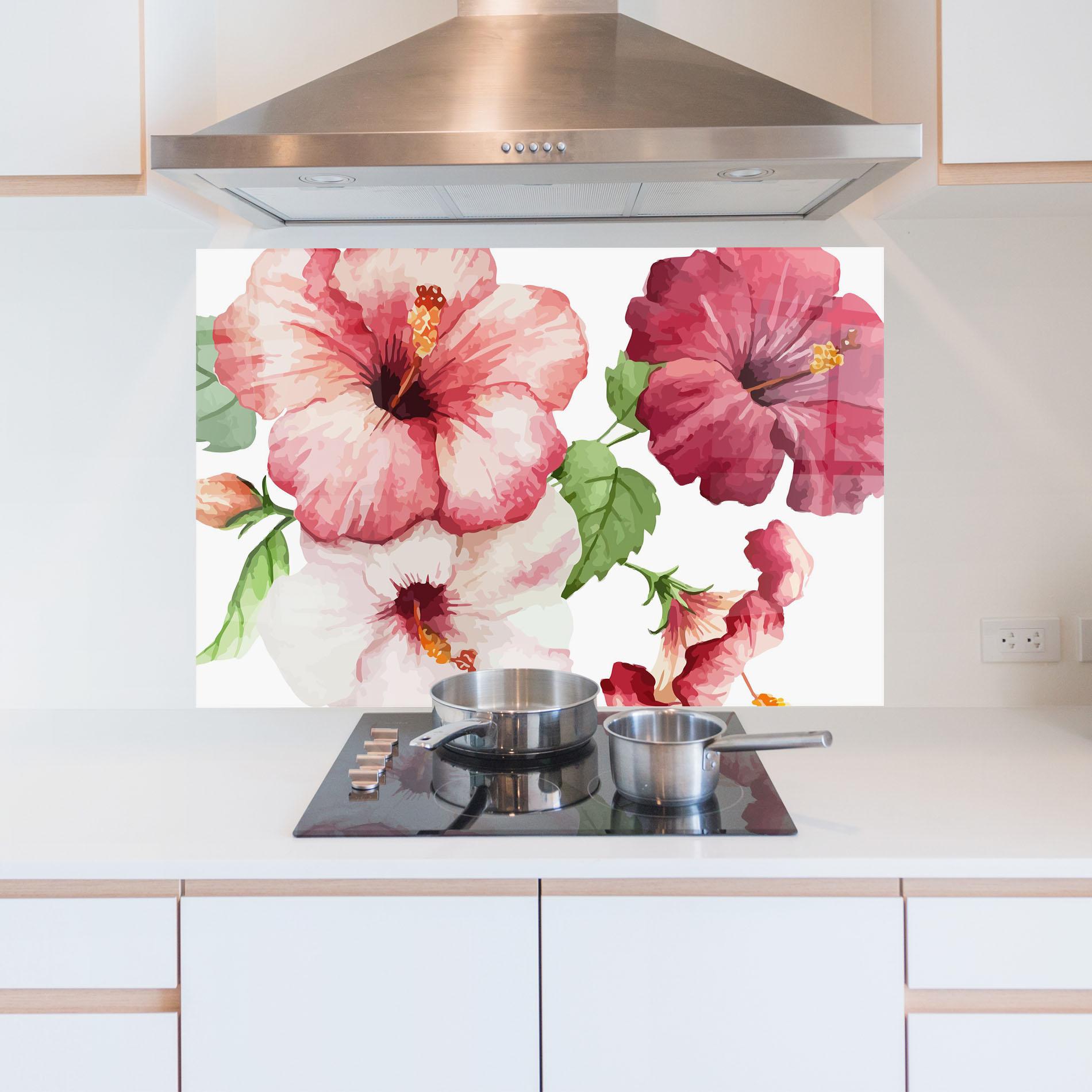 Küchenrückwand Glas Exotic Flower Paint mockup 5