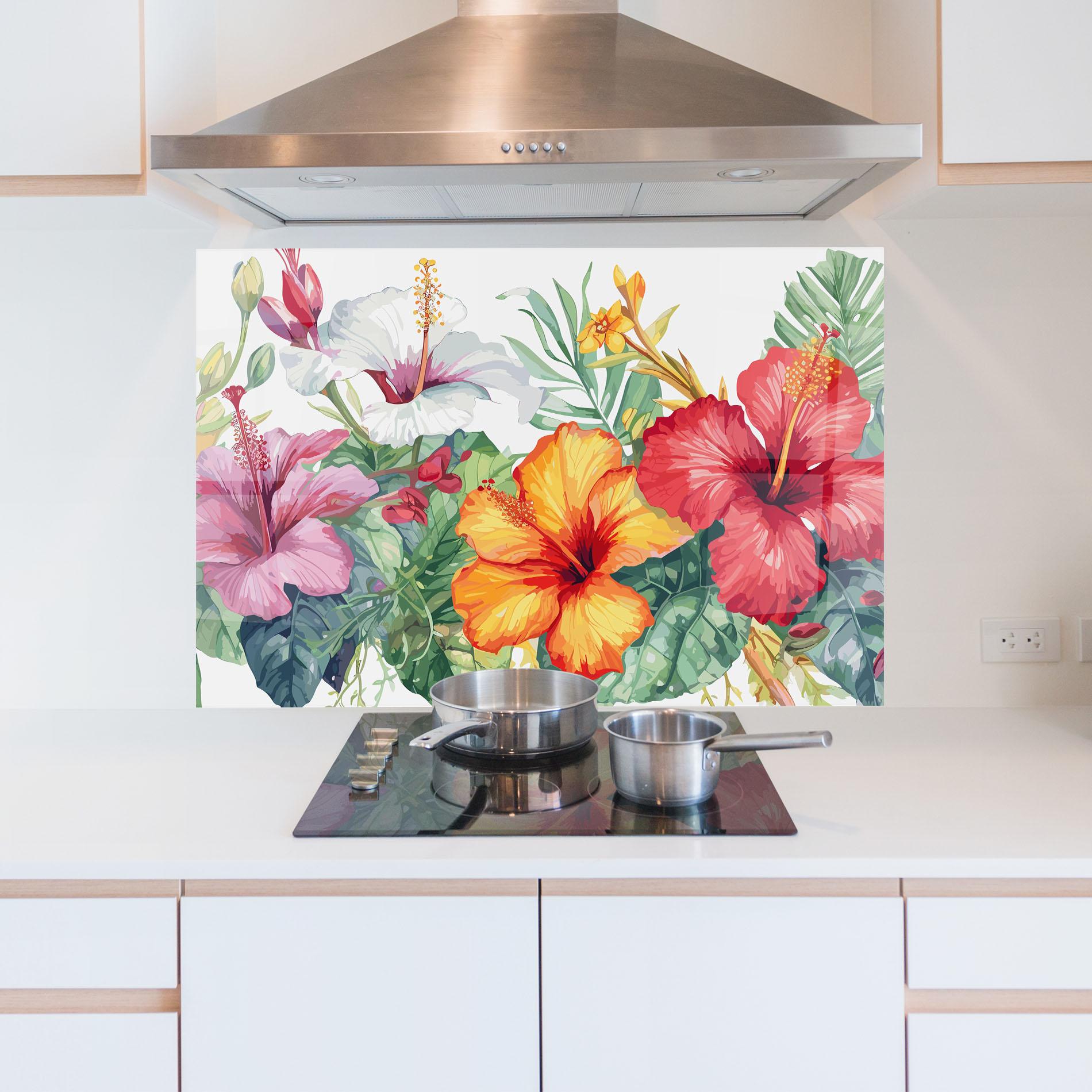 Küchenrückwand Glas Exotic Flowers mockup 5