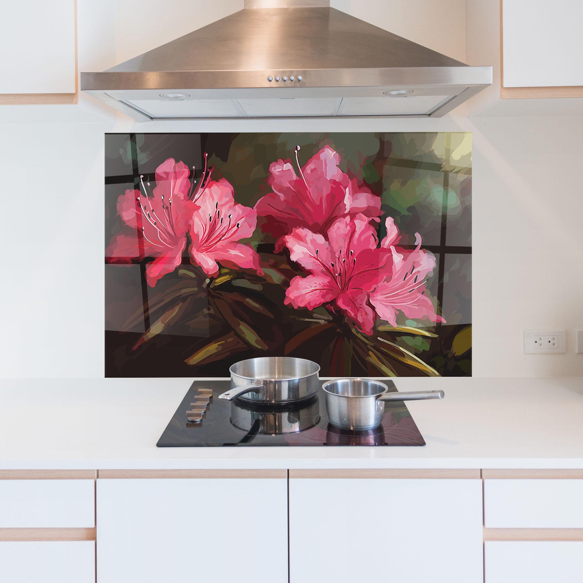 Küchenrückwand Glas Pink Exotic Art mockup 5