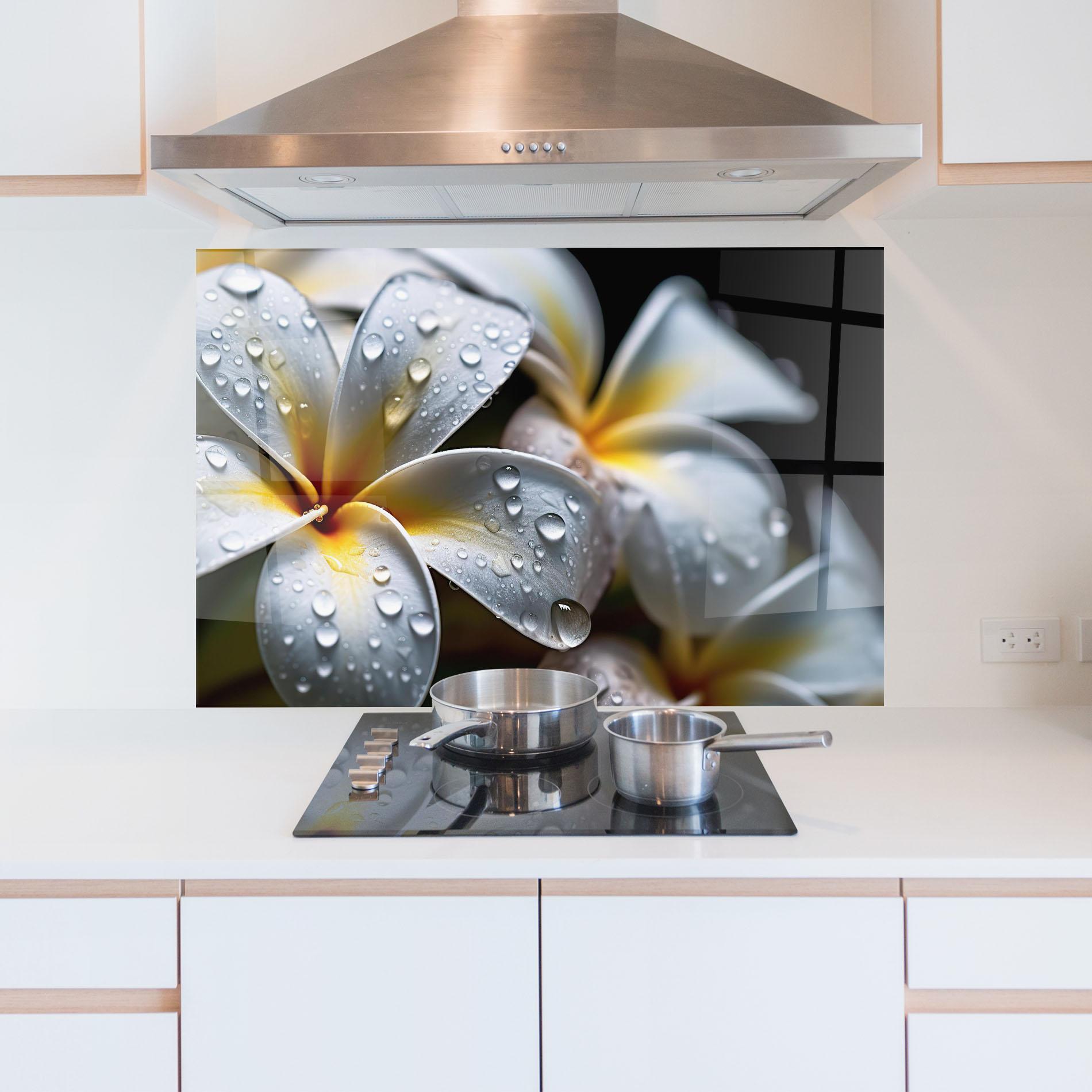 Küchenrückwand Glas Rainy White Exotic mockup 5