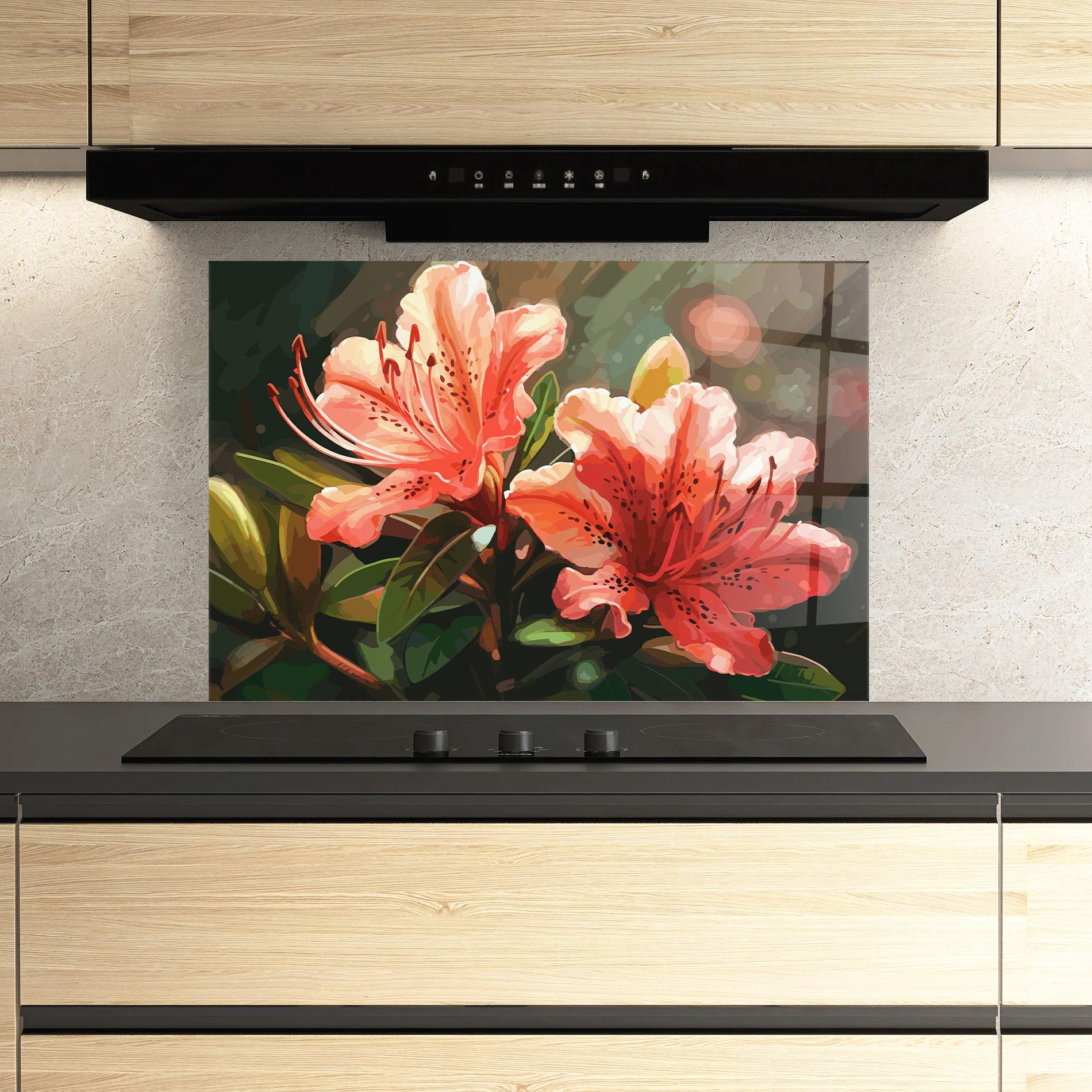 Küchenrückwand Glas Dreamy Exotic Flower mockup 3