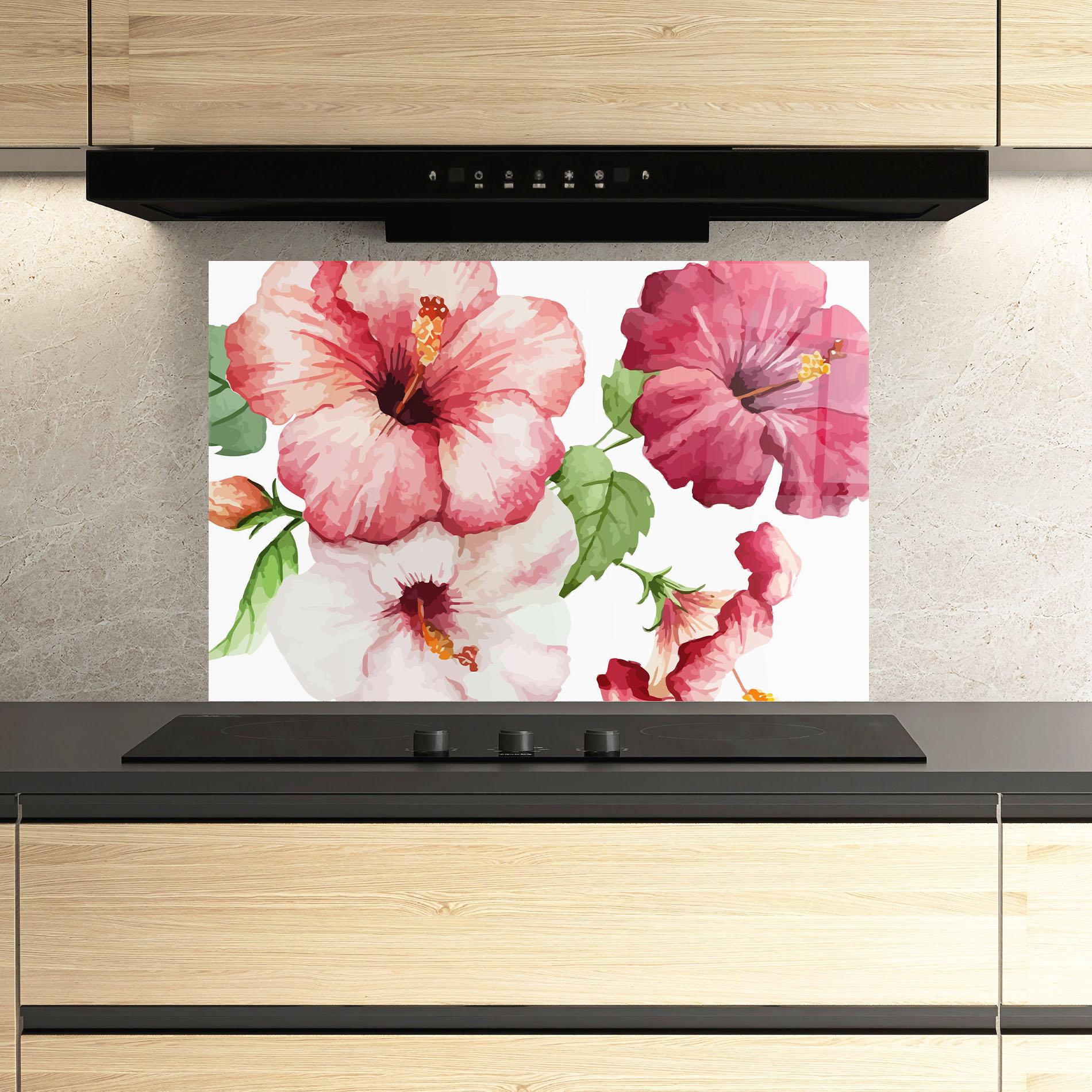 Küchenrückwand Glas Exotic Flower Paint mockup 3