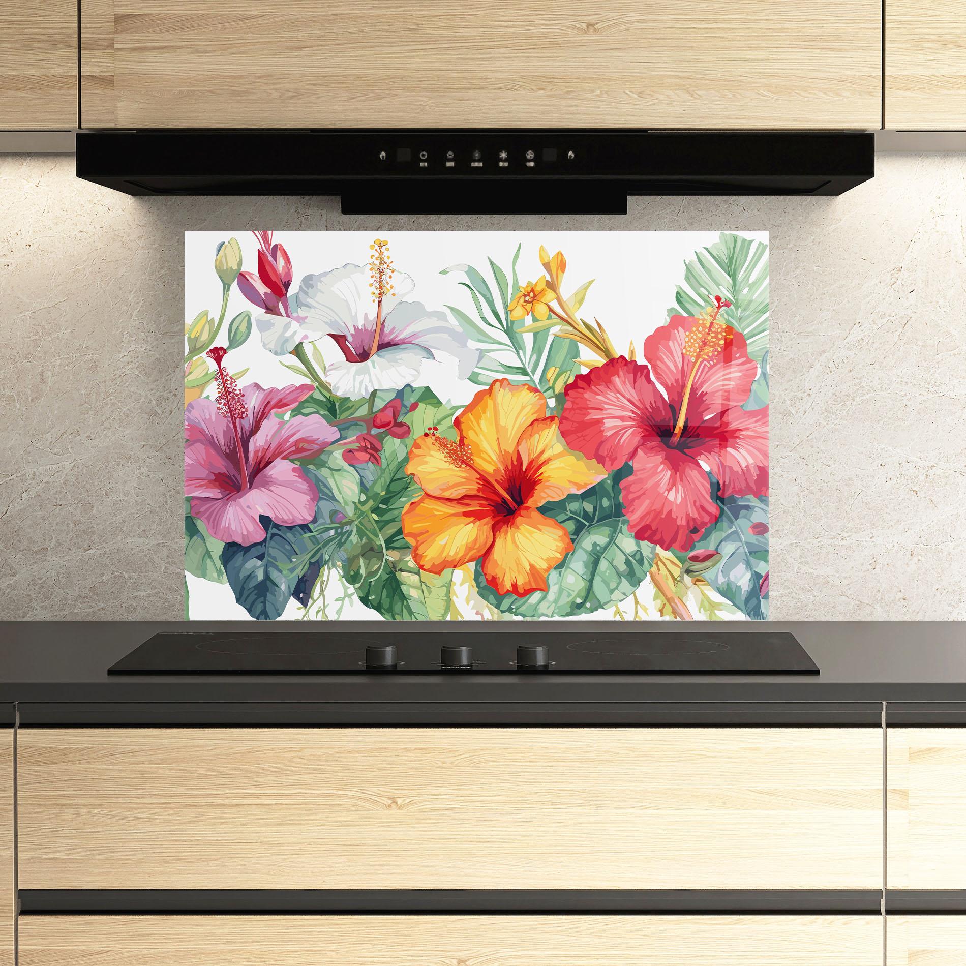 Küchenrückwand Glas Exotic Flowers mockup 3