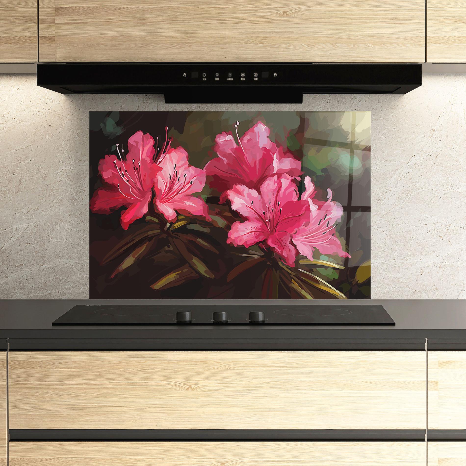 Küchenrückwand Glas Pink Exotic Art mockup 3