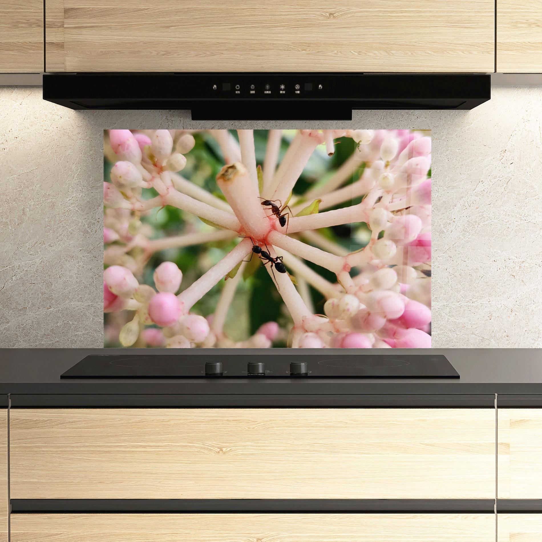 Küchenrückwand Glas Pink Exotic Flower mockup 3