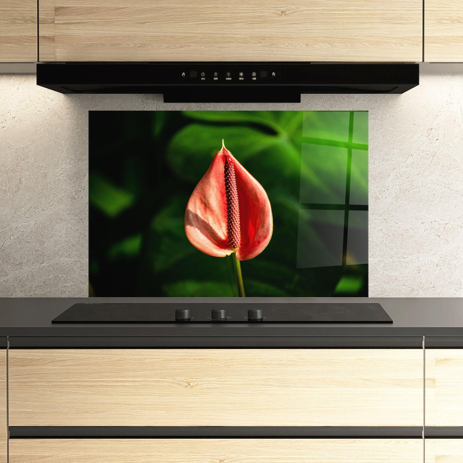 Küchenrückwand Glas Plant Exotic Red mockup 3