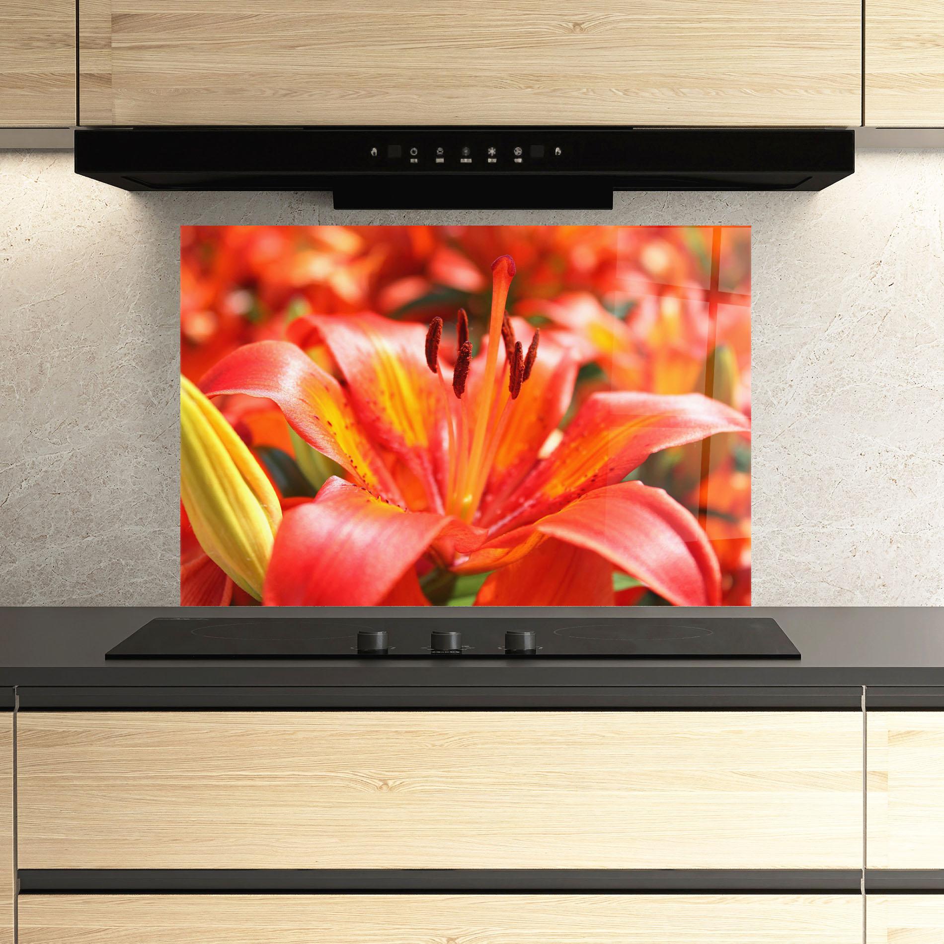 Küchenrückwand Glas Pretty Orange Exotic mockup 3