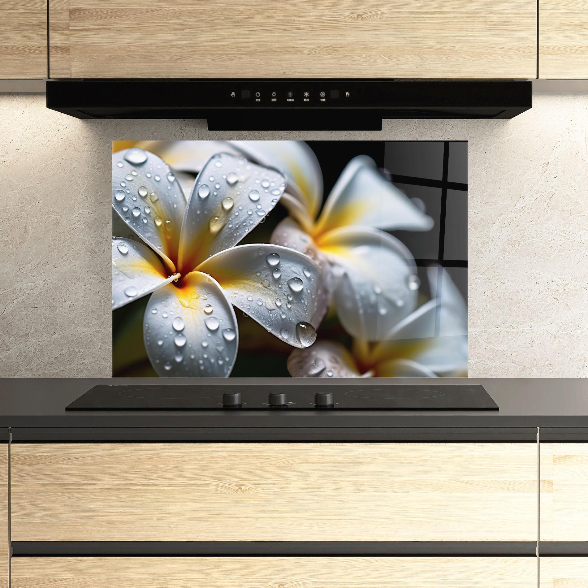 Küchenrückwand Glas Rainy White Exotic mockup 3