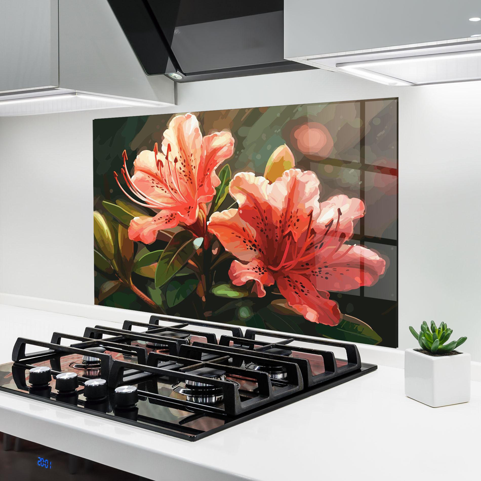 Küchenrückwand Glas Dreamy Exotic Flower mockup 6