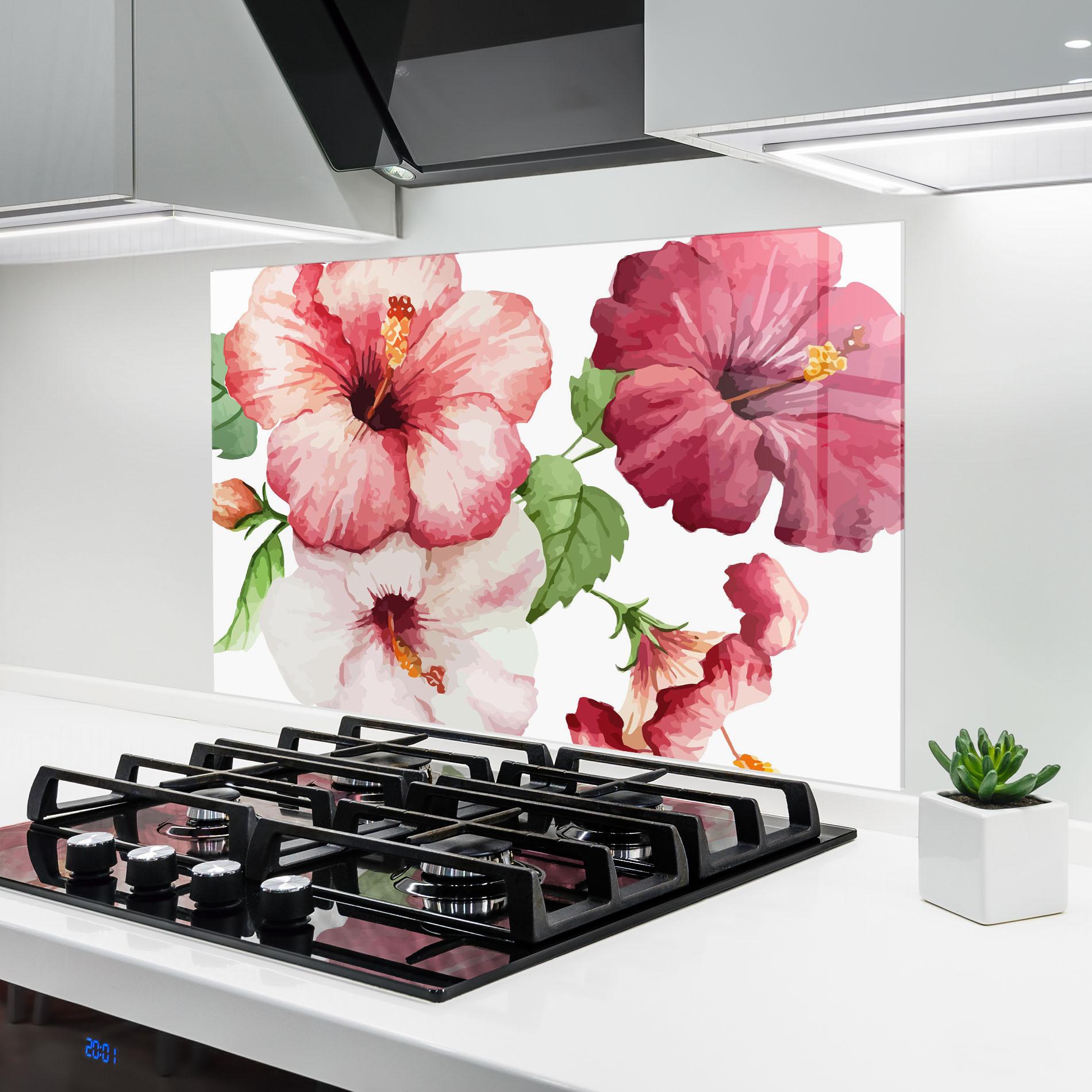 Küchenrückwand Glas Exotic Flower Paint mockup 6