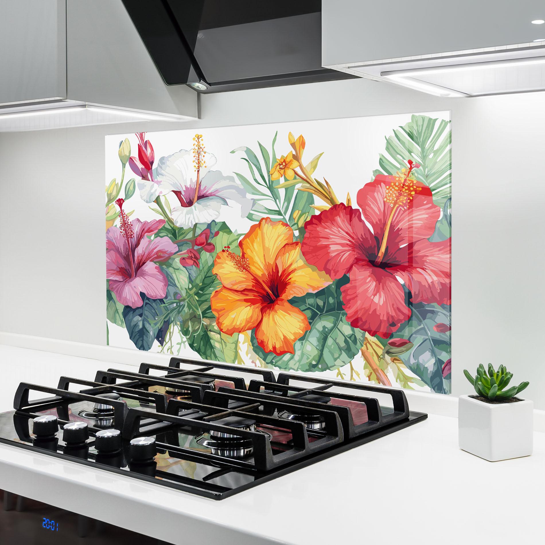 Küchenrückwand Glas Exotic Flowers mockup 6