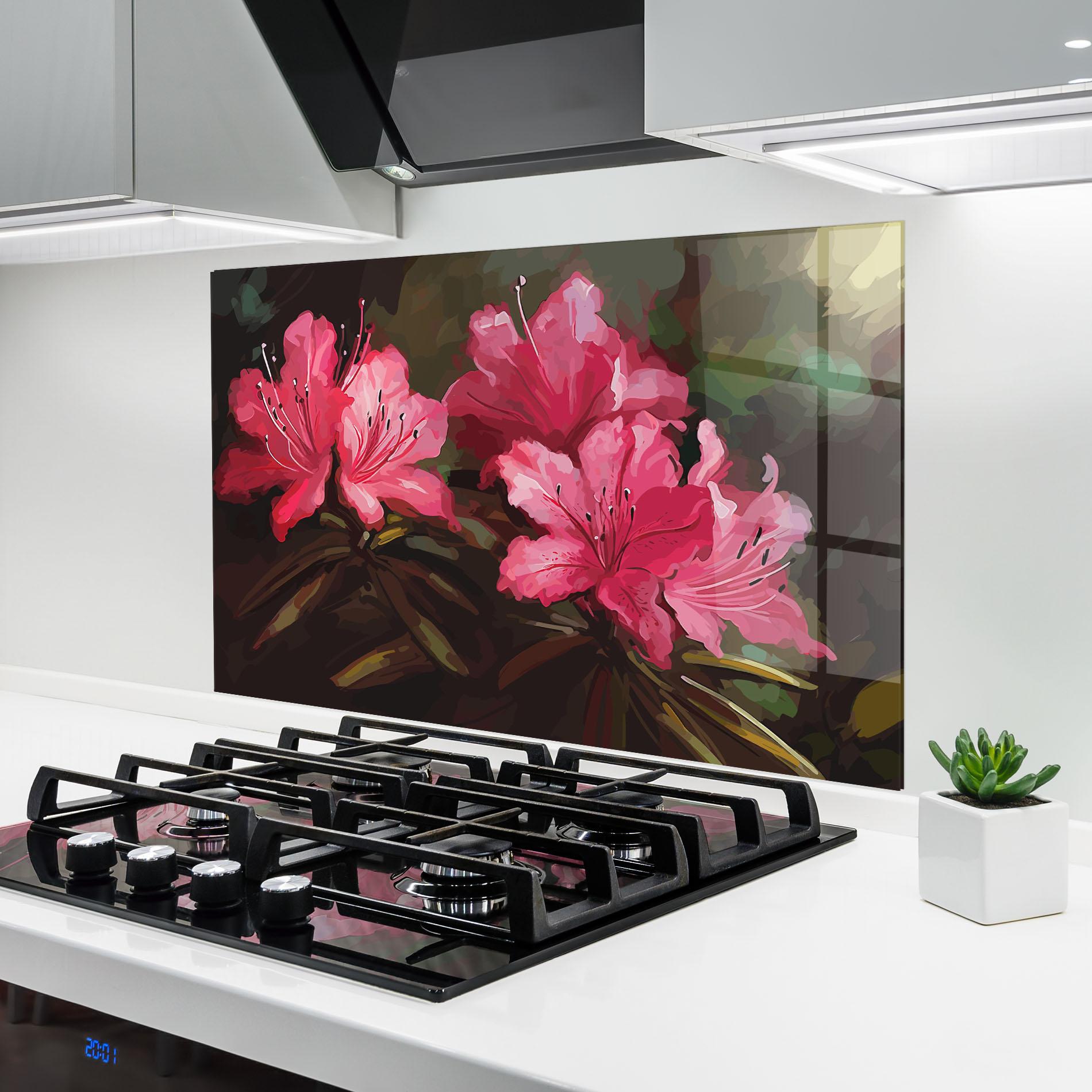 Küchenrückwand Glas Pink Exotic Art mockup 6