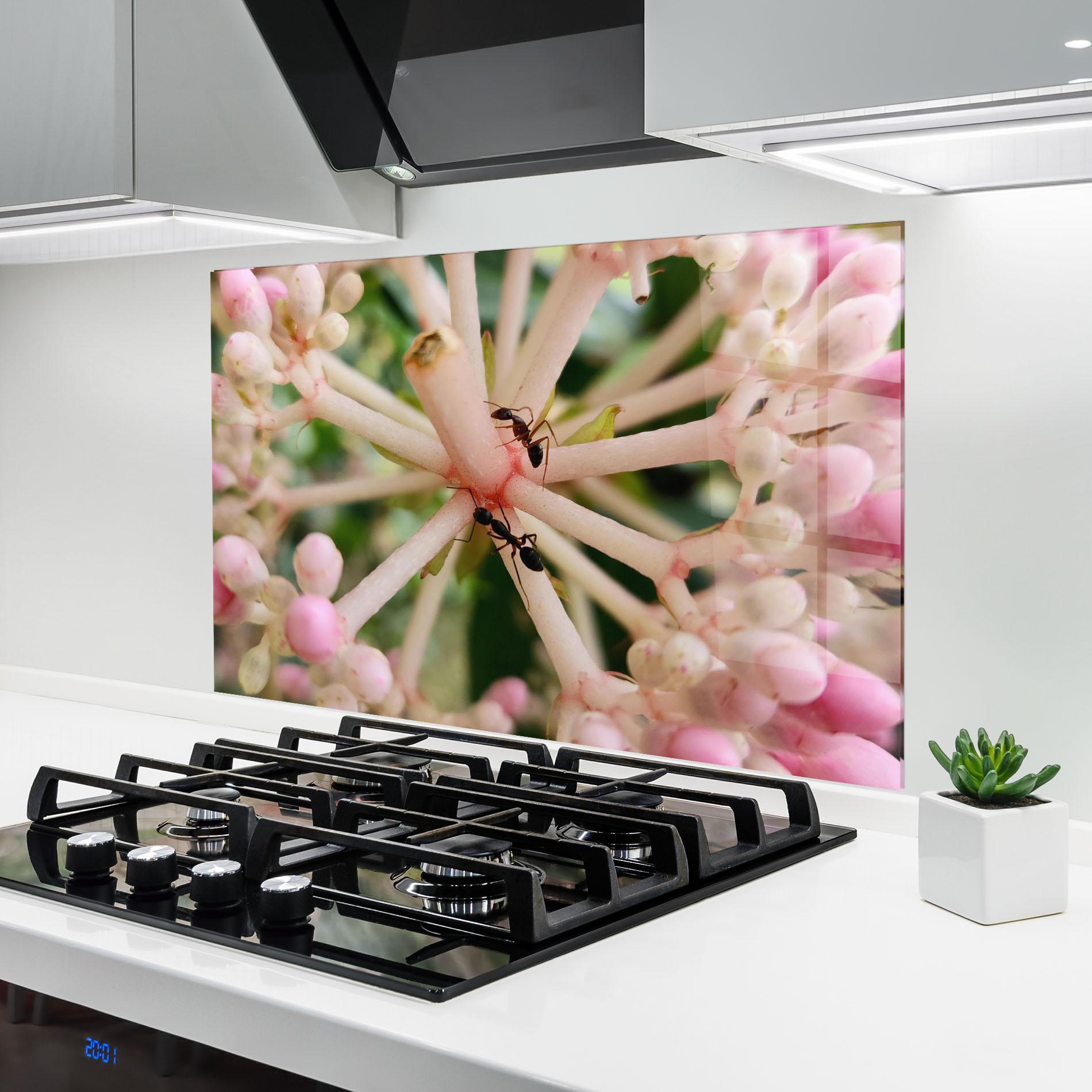 Küchenrückwand Glas Pink Exotic Flower mockup 6