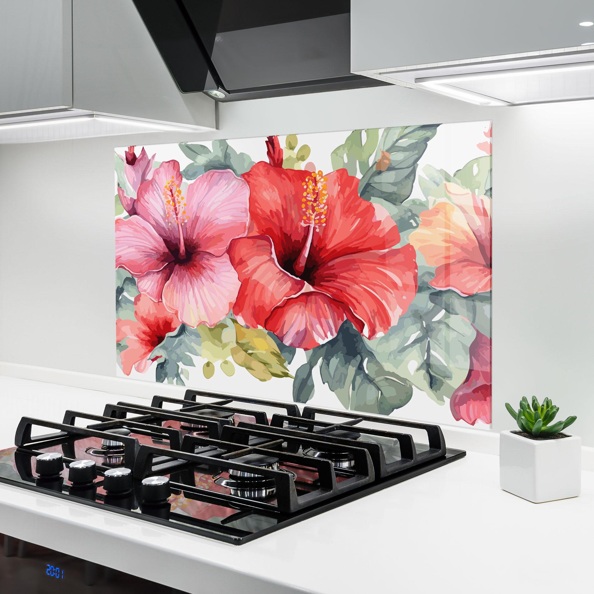 Küchenrückwand Glas Pink Red Exotic mockup 6