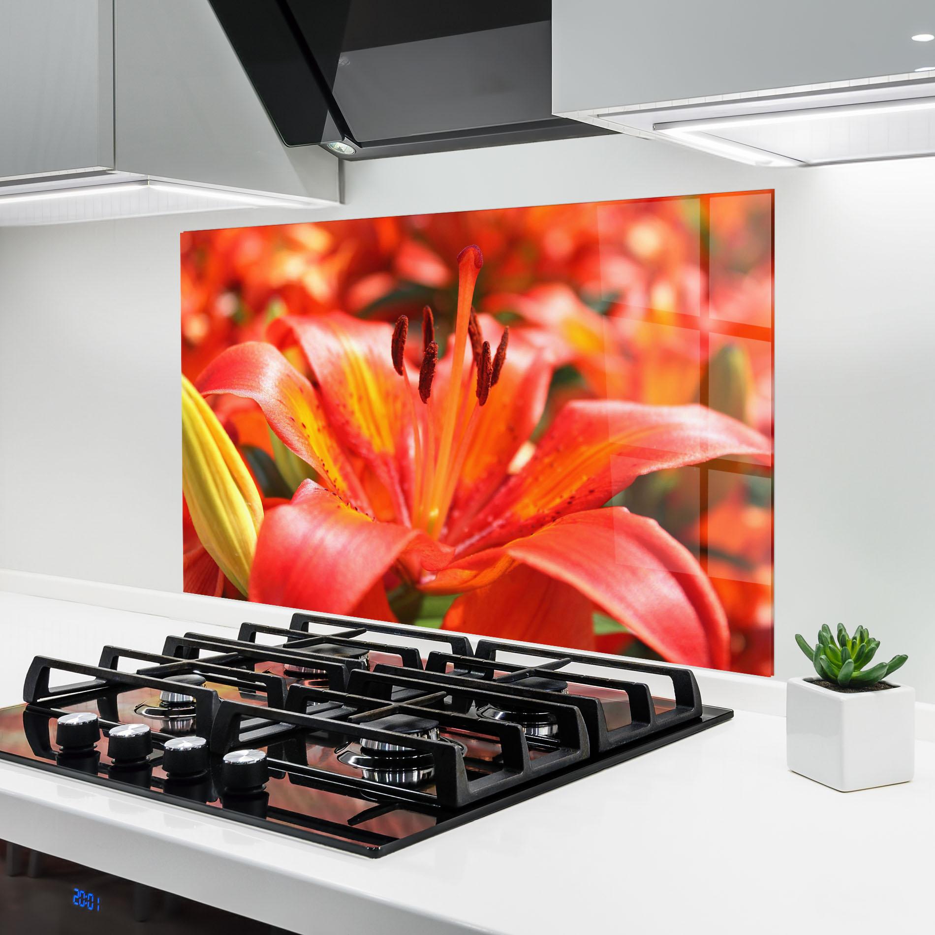 Küchenrückwand Glas Pretty Orange Exotic mockup 6