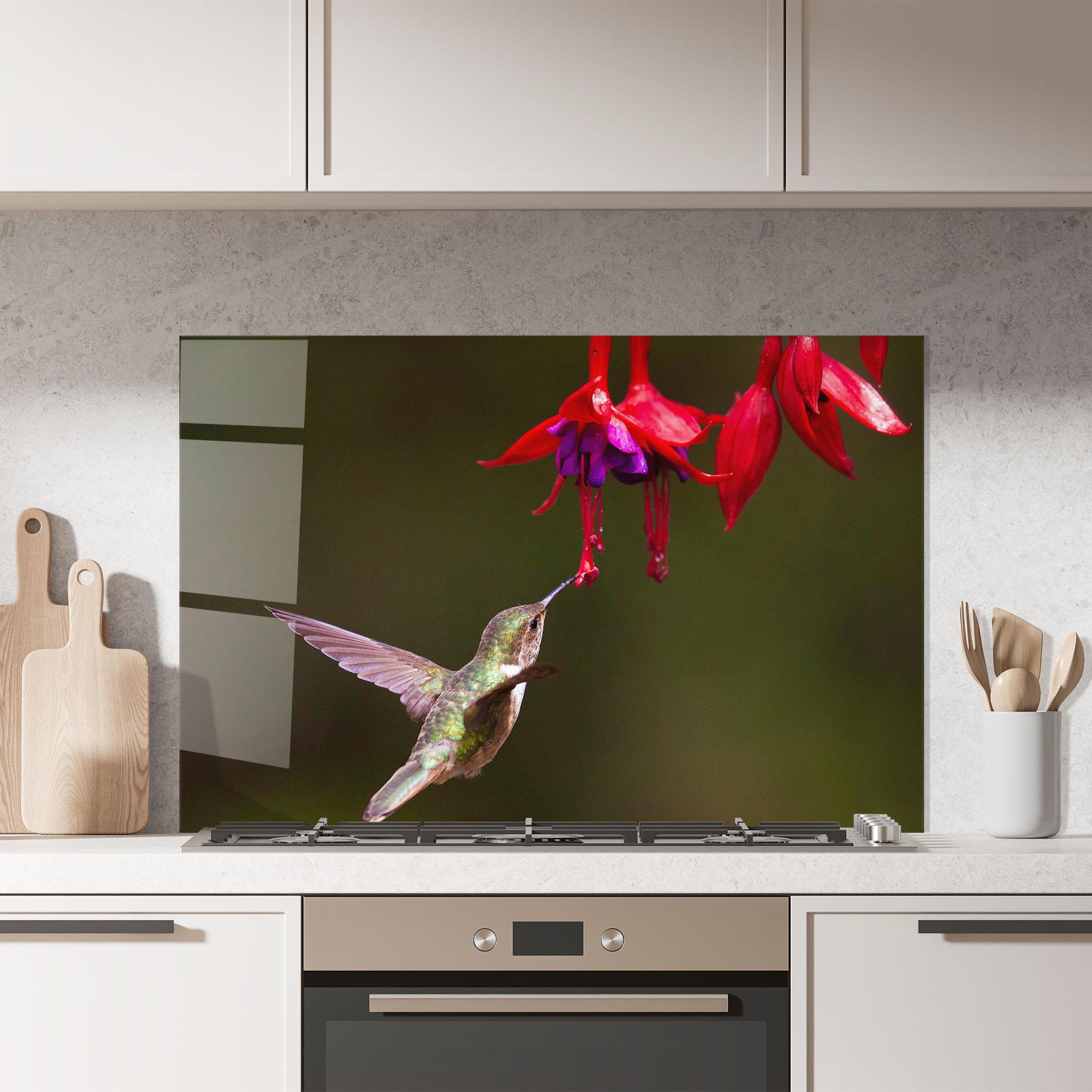 Küchenrückwand Glas Exotic Flower Bird mockup 7
