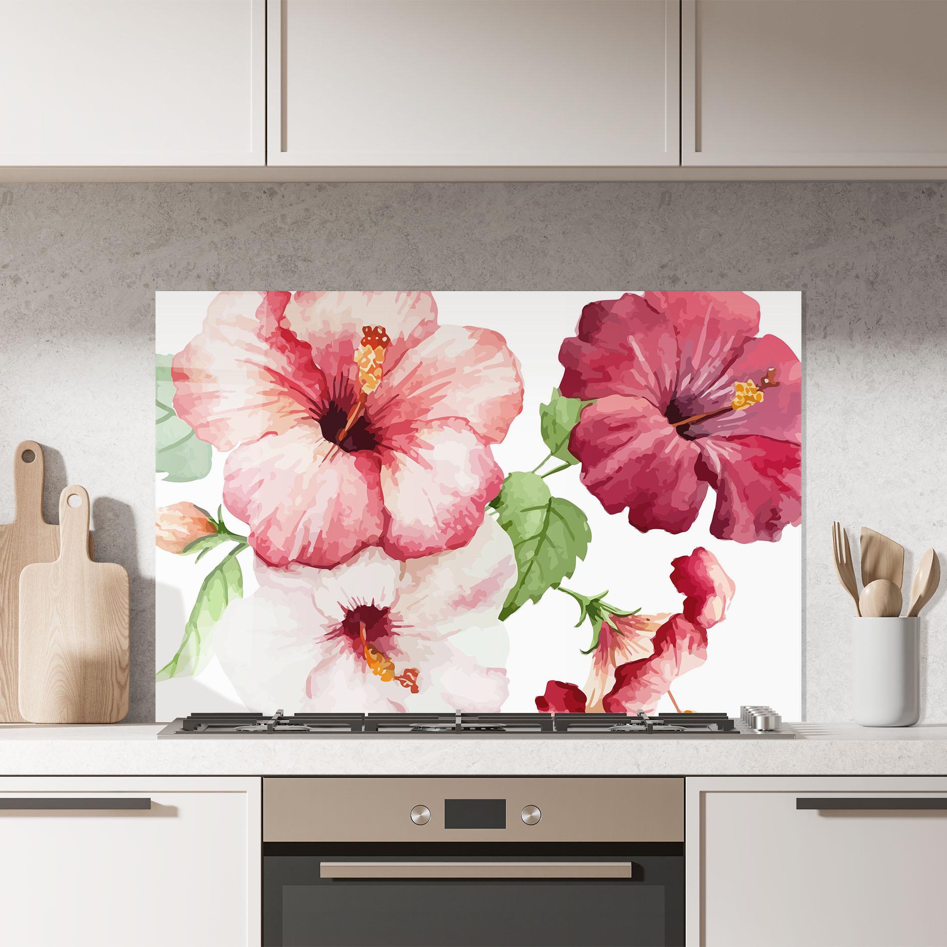 Küchenrückwand Glas Exotic Flower Paint mockup 7