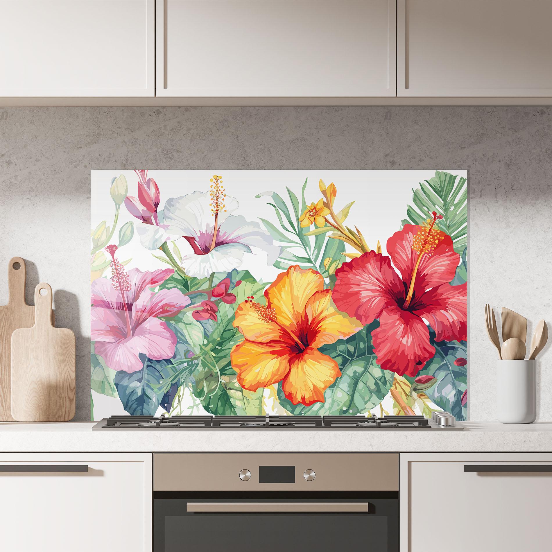 Küchenrückwand Glas Exotic Flowers mockup 7
