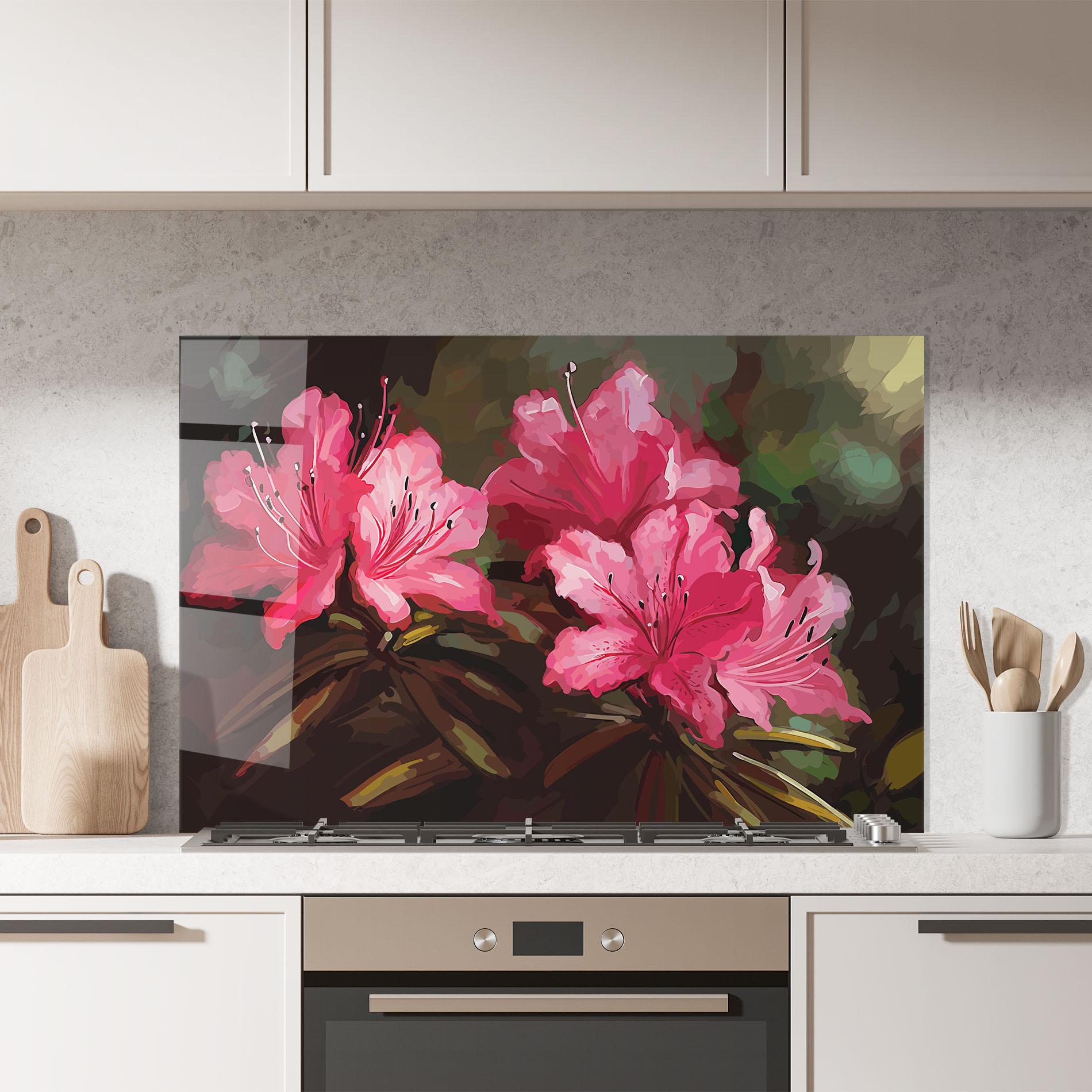 Küchenrückwand Glas Pink Exotic Art mockup 7