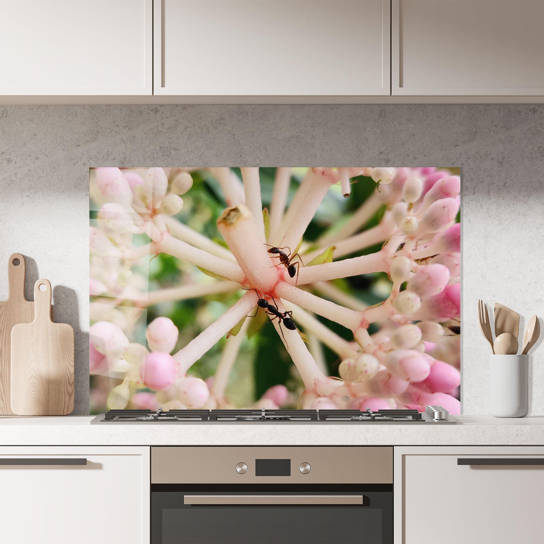 Küchenrückwand Glas Pink Exotic Flower mockup 7