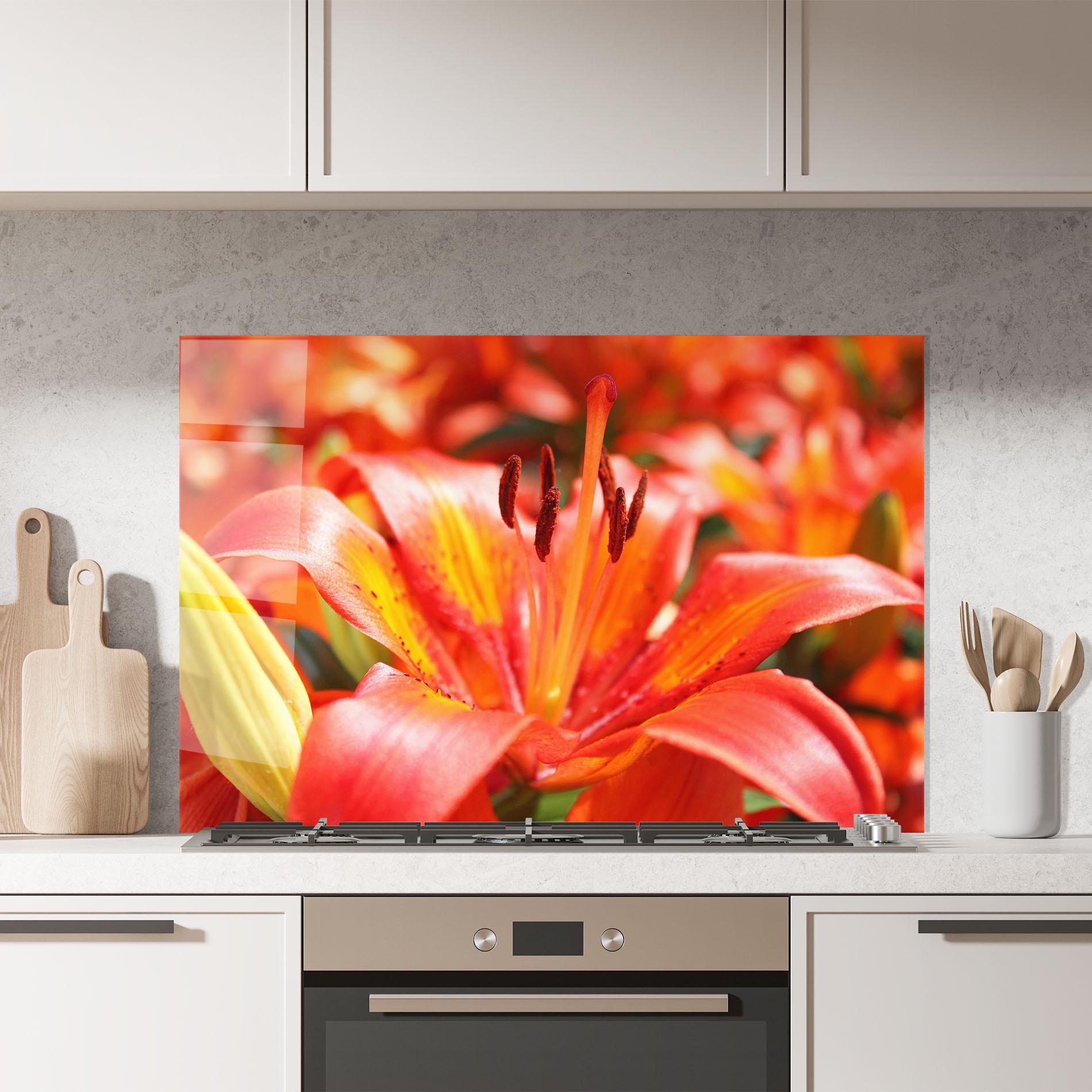 Küchenrückwand Glas Pretty Orange Exotic mockup 7