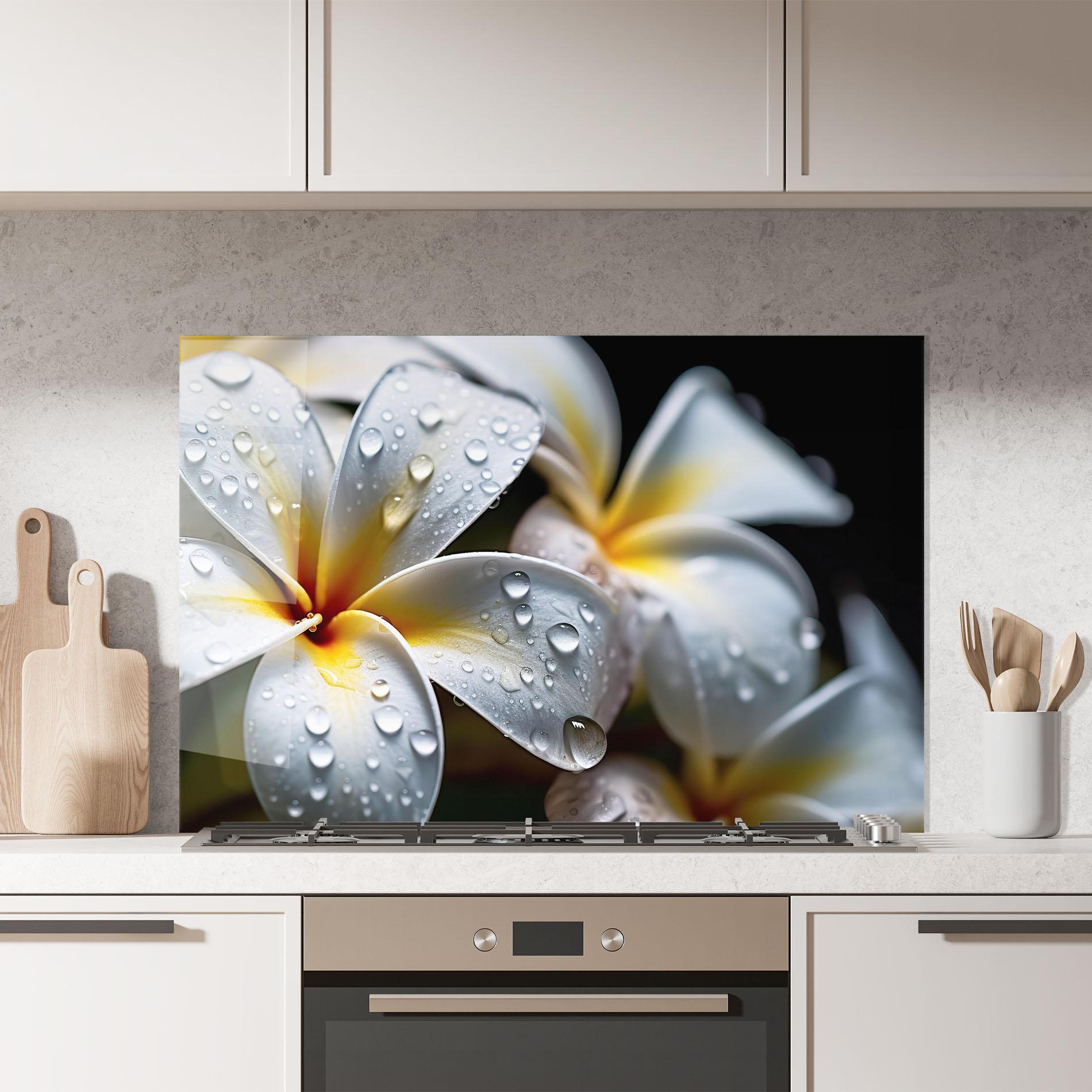 Küchenrückwand Glas Rainy White Exotic mockup 7